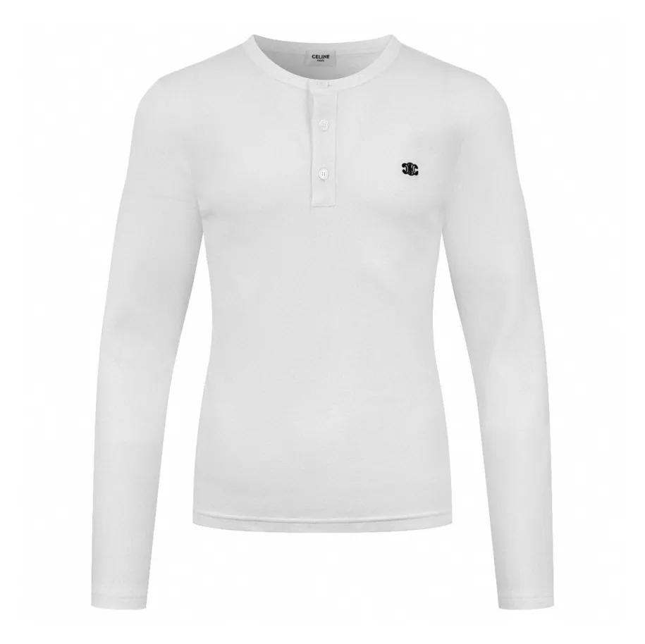 🅿️310 [Exclusive supply] Celine Arc de Triomphe embroidered knitted long sleeves (white). Original purchase and development of 5,900. The fabric is made of custom-made elastic and tough cotton knitted silk. It is soft and smooth, comfortable and skin-friendly. It is based on pure and simple white. The iconic Celine Arc de Triomphe embroidery is embroidered on the chest. It is lifelike and highly recognizable. The classic Henry collar shape and three buttons are neatly arranged, adding a touch of retro charm to the simple body. Showing elegant style, minimalist elegance, natural craftsmanship, using imported machine embroidery technology, using advanced computer control systems and precision mechanical components to realize the Arc de Triomphe embroidery operation with high precision, smooth and delicate lines, and the fabrics have been washed, with better hand feel and texture, not easy to deform, not easy to shrink, not easy to fade, and maintain long-term beauty. Size:S/M/L/XL