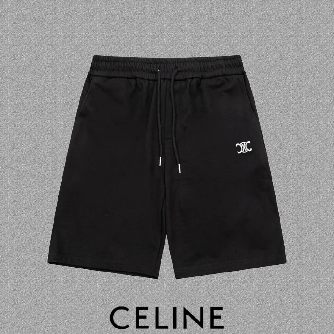 🅿️220 [CELINE] Double C embroidered shorts. Popular custom-made 400g active version pure cotton fabric. Using three-dimensional embroidery technology. The three-dimensionality is clearly visible. The fabric is comfortable and textured. Size: S-XXL Color: Black