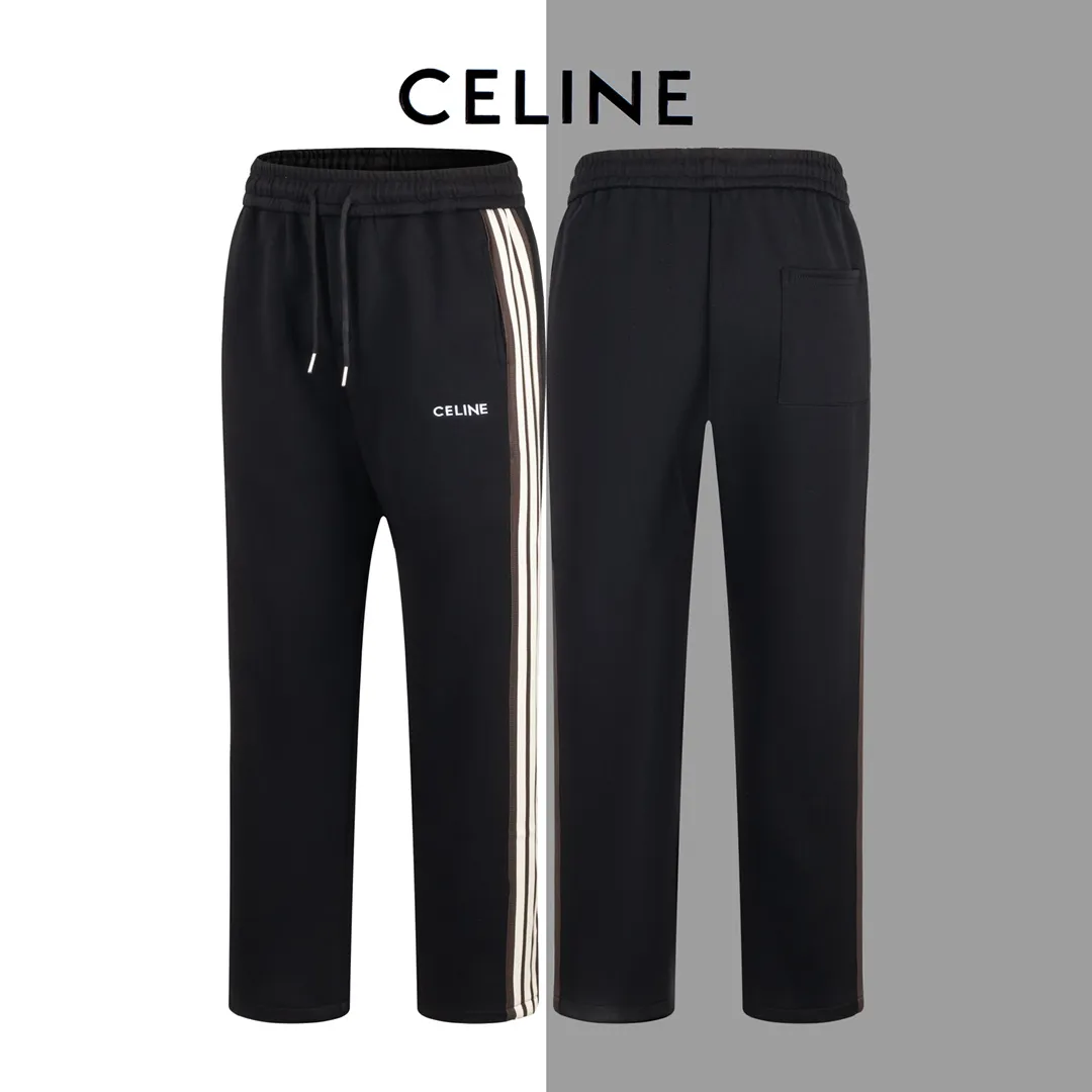 🅿️250 Style No./G135 Celine small label letter embroidery ribbon sweatpants CELINE official website consistent style Fabric: 450g high-weight premium composite fabrics, same color weaving and dyeing threads in the same cylinder, consistent color Three-dimensional full small label embroidery ➕Jacquard ribbon Supporting: complete three labels Cardboard oil paper code sticker packaging High temperature pre-shrinking process before production will not shrink and deformation Imported machine professional plate making os version Can wear up to 200 pounds. Size is measured manually. Error of 2-3cm is normal. Color: Black Size: s m l xl