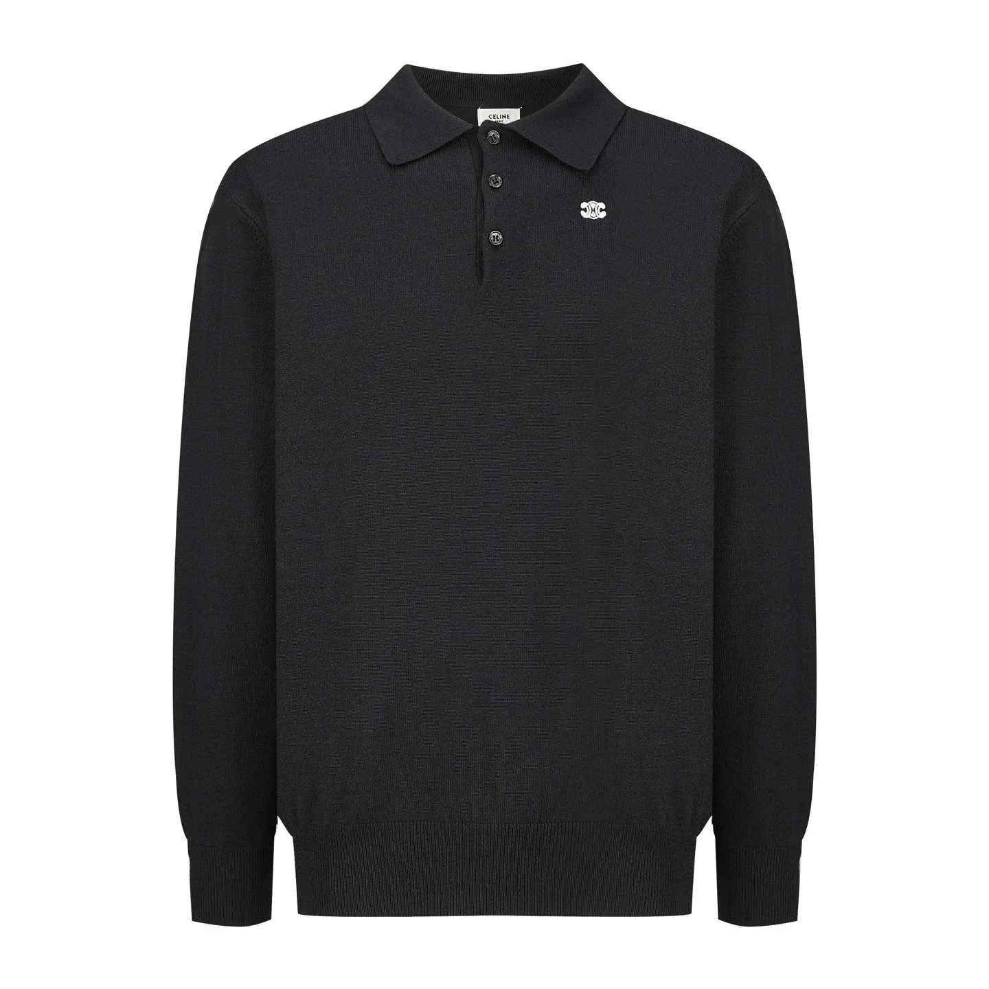 🅿️400 [Exclusive supply] Celine Arc de Triomphe embroidered knitted Polo shirt (black). The original version was purchased and developed for 9300. The fabric is 100% cotton yarn. The original fabric is custom-dyed with 1:1 color matching. Washing water fixes the shape and color of the clothes. Manual picking and drawing. The embroidery is made by imported machines, with a 1:1 high degree of reduction of the CELINE Arc de Triomphe embroidery logo. 3 mother-of-pearl buttons engraved with CELINE. Size:37-38-39-40