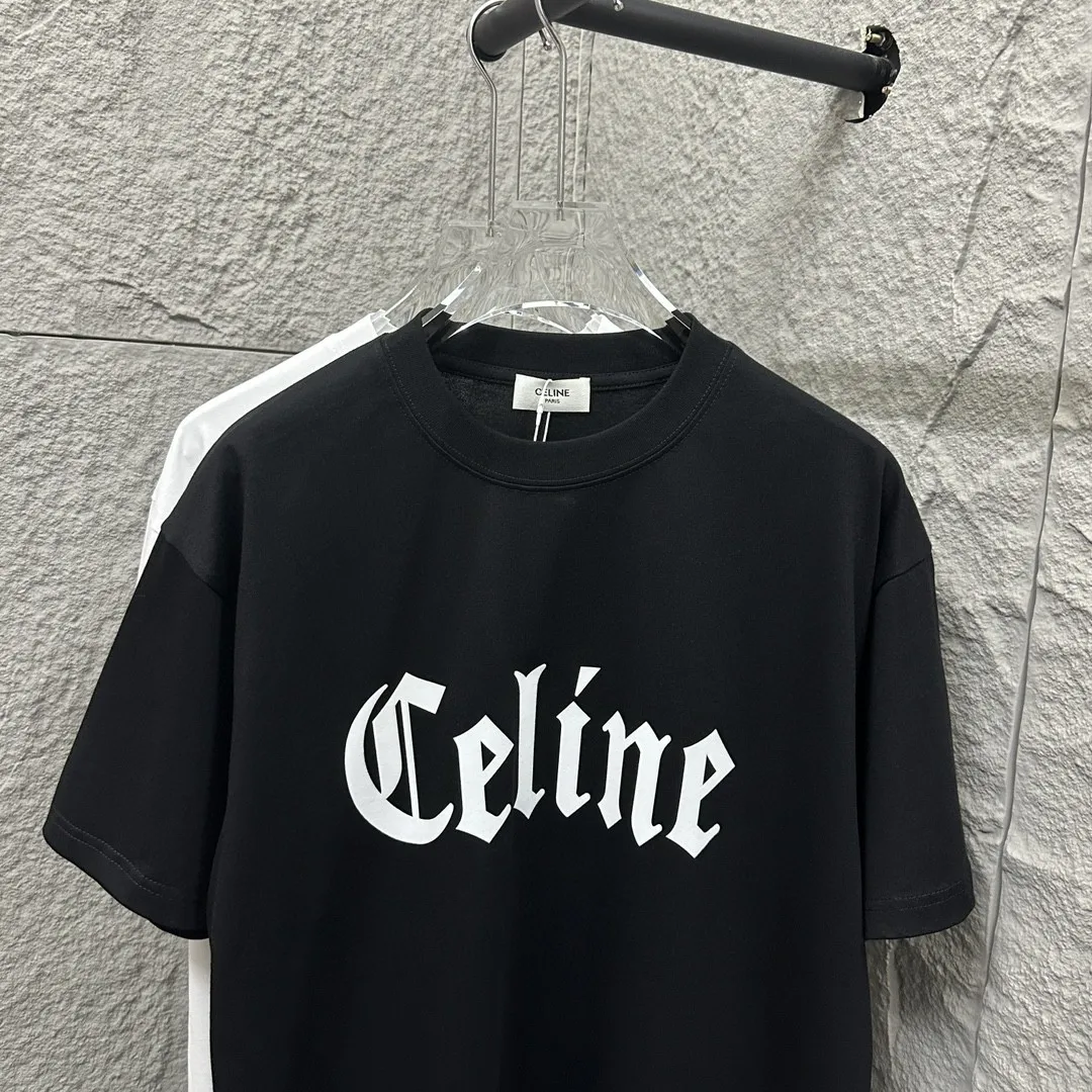 🅿️180 Celi* Celi Celin 2025 spring and summer style Simple large C letter flocking technology Personalized logo Customized double yarn plain cotton fabric Short-sleeved T-shirt Unisex Size: S (90-130 catties) M (120-150 catties) L (140-165 catties) XL (160-180 catties) XXL (180-210 pounds) Color: black white