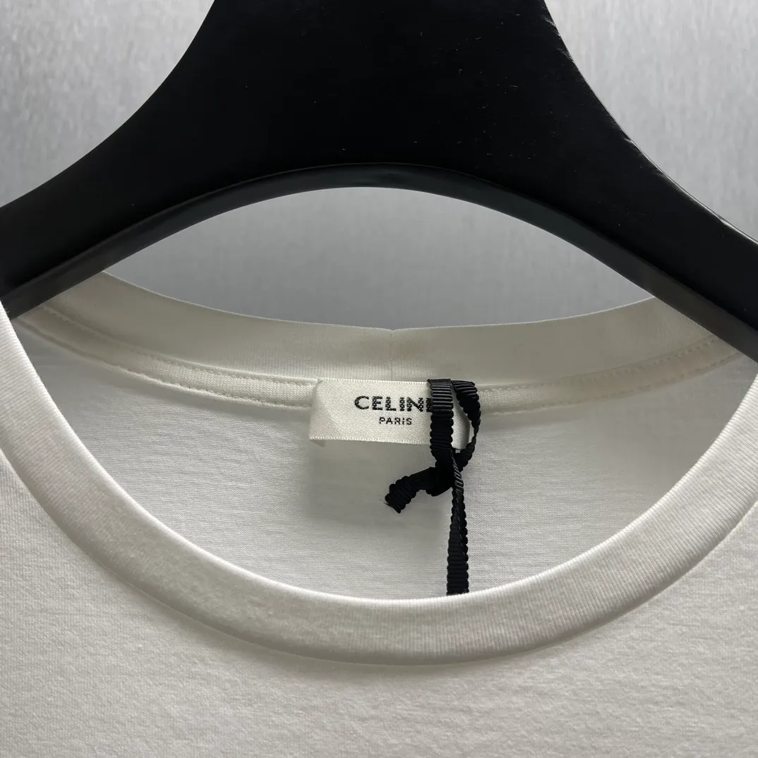 🅿️270 🧧CELI*E Gothic Embroidery Cotton Jersey T Size: S-XL CELINE Gothic Embroidery Loose fit Round neck Collar and hem decorated with contrasting ribbed trim