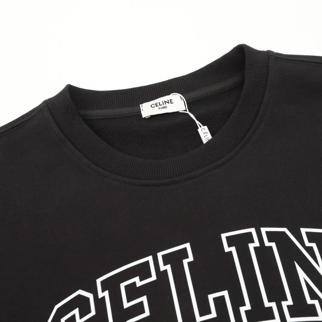 🅿️500 Celine 25FW hollow letter round neck sweatshirt, 480g high-grade combed cotton fabric, counter collar label, purchasing grade white thick plate tag, original hanging grain, three-dimensional foam printing on the front and back, strong layering, same style for men and women, couple style, oversize version, loose size: S-XL