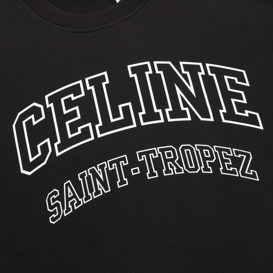 🅿️500 Celine 25FW hollow letter round neck sweatshirt, 480g high-grade combed cotton fabric, counter collar label, purchasing grade white thick plate tag, original hanging grain, three-dimensional foam printing on the front and back, strong layering, same style for men and women, couple style, oversize version, loose size: S-XL