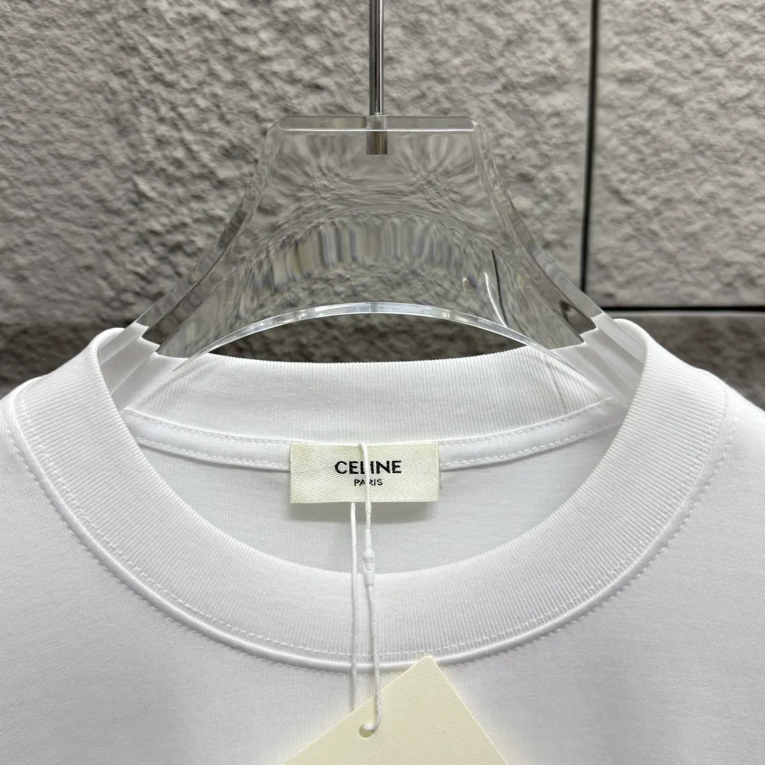 🅿️180 Celi* Celine 2025 spring and summer style Simple letter printing personalized logo Customized double yarn plain cotton fabric Short-sleeved T-shirt Unisex Size: S (90-130 catties) M (120-150 catties) L (140-165 catties) XL (160-180 catties) XXL (180-210 catties) Color: black white
