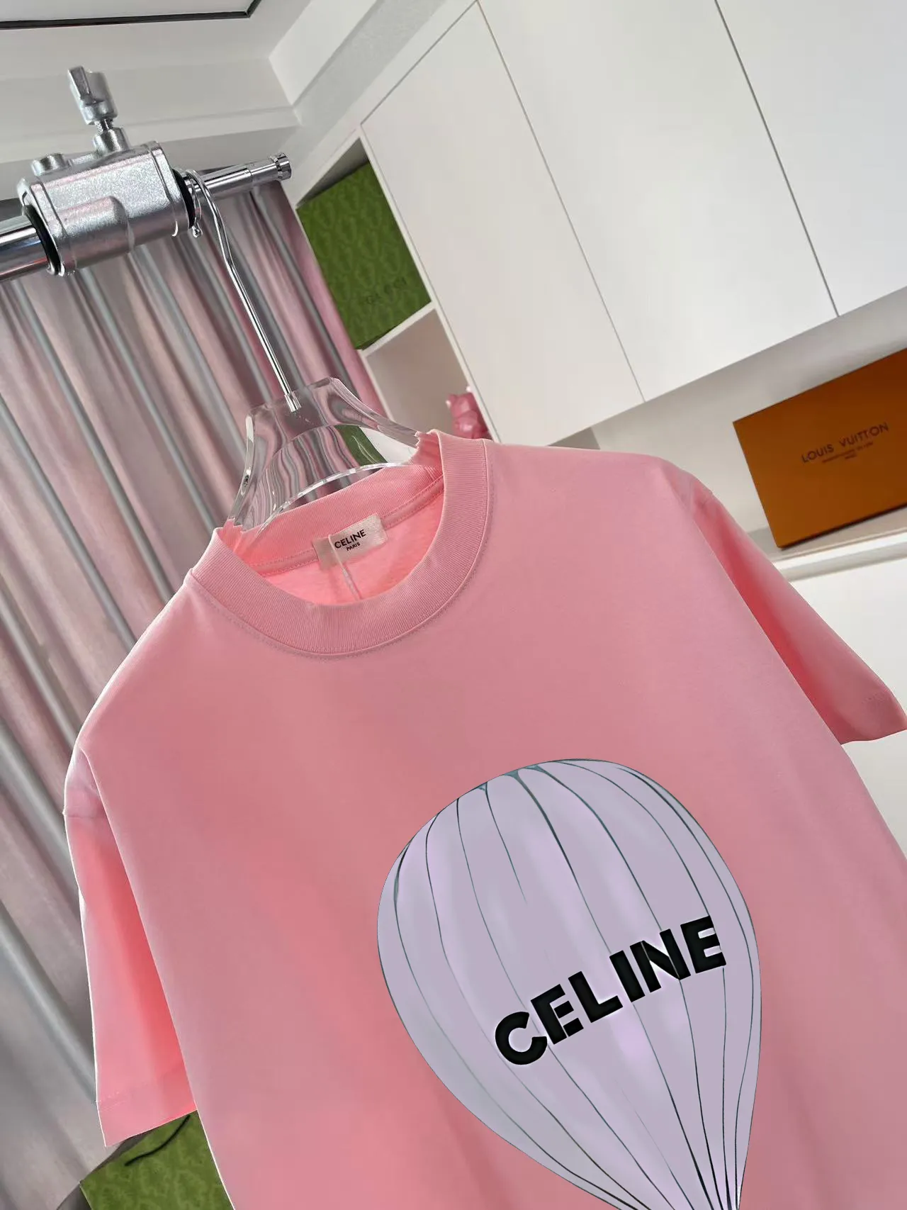 🅿️170 Celine 2025 summer new style personalized letter logo printing customized fabric 300g short-sleeved T-shirt for men and women size: S M L XL XXL five sizes color: black white pink lake green