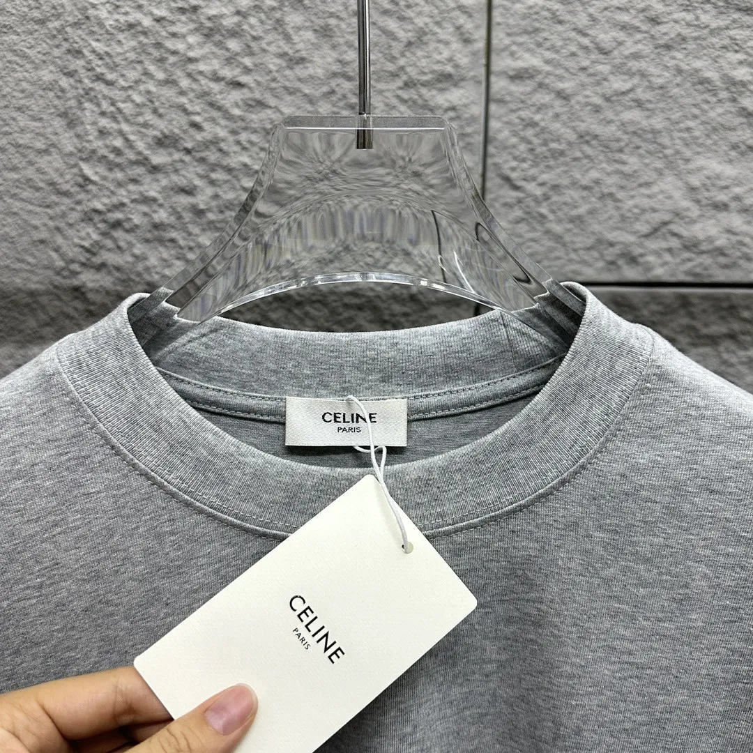 🅿️180 Celi* Celi Celin 2025 Spring and Summer Style Simple letter small embroidery personalized logo Customized double yarn plain cotton fabric Short-sleeved T-shirt Uniform for men and women Color: Black White Angora Red Floral Gray Size: S (90-130 catties) M (120-150 catties) L (140-165 catties) XL (160-180 pounds) XXL (180-210 pounds)