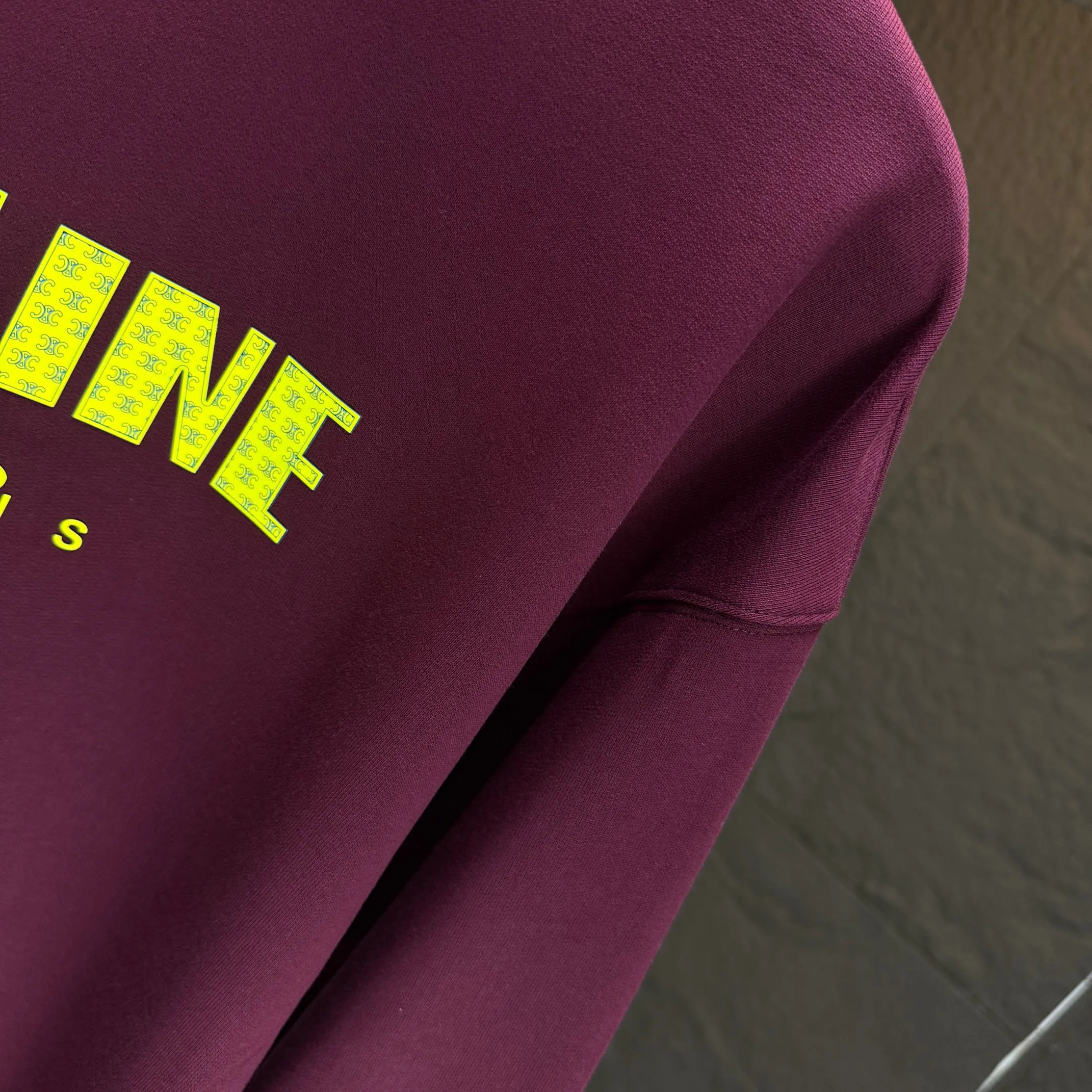 🅿️250 CELIN* 2025 autumn and winter new round neck sweatshirt 400g terry cotton letter logo three-dimensional silicone Color: Black White Purple Gray Size: S M L XL XXL
