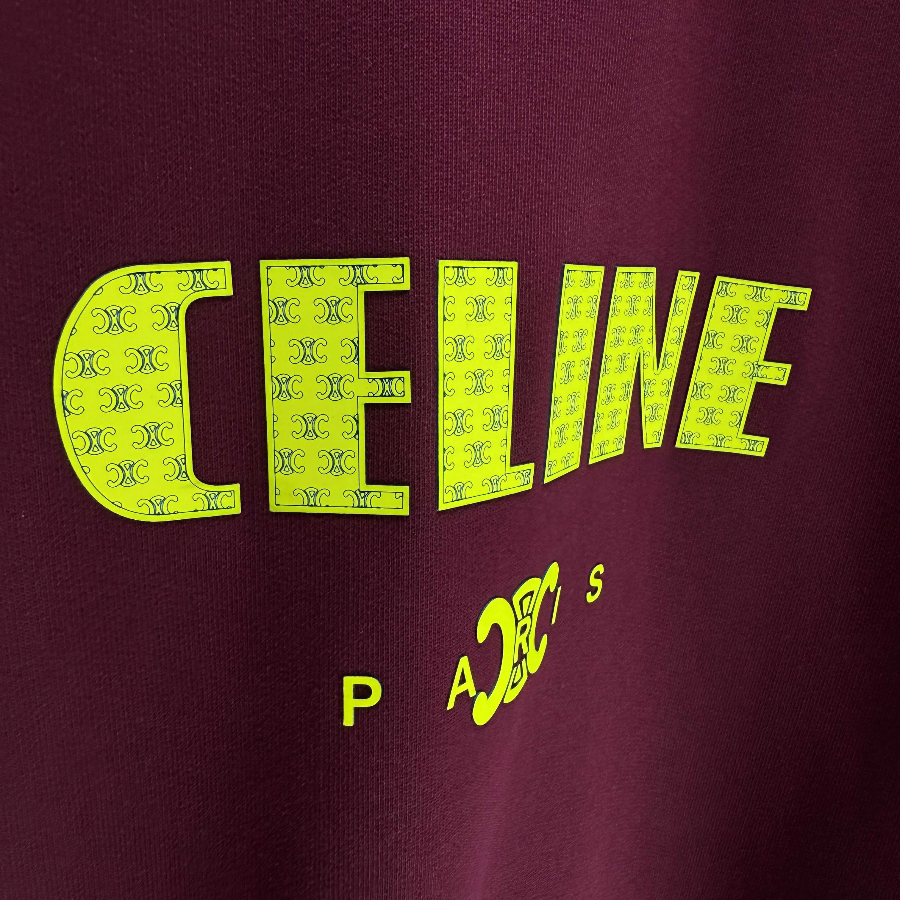 🅿️250 CELIN* 2025 autumn and winter new round neck sweatshirt 400g terry cotton letter logo three-dimensional silicone Color: Black White Purple Gray Size: S M L XL XXL