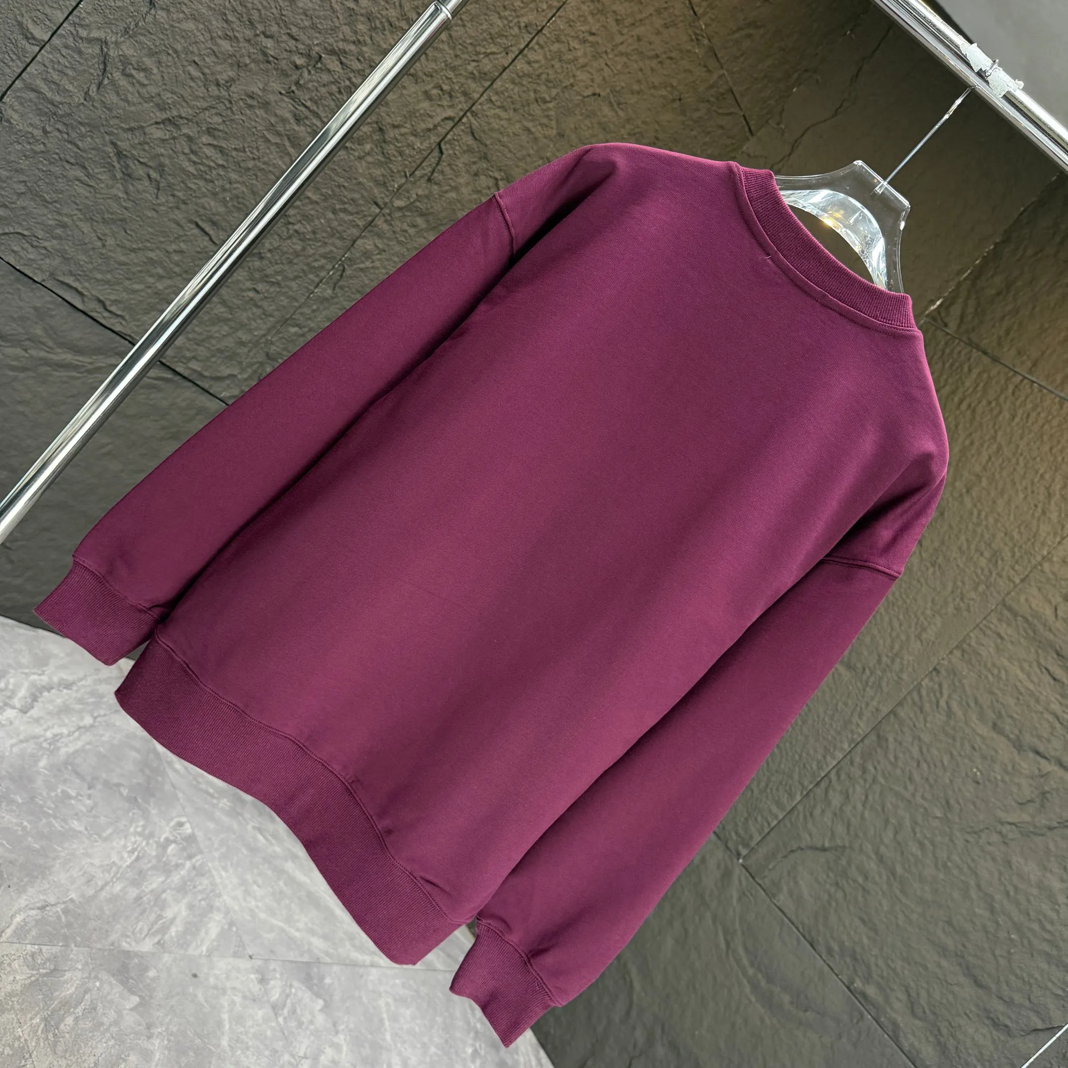 🅿️250 CELIN* 2025 autumn and winter new round neck sweatshirt 400g terry cotton letter logo three-dimensional silicone Color: Black White Purple Gray Size: S M L XL XXL