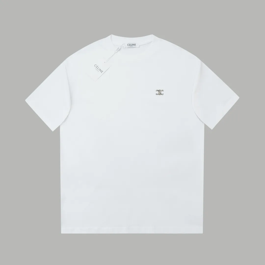 🅿️200 ✨CEL✨🆕25SS spring and summer new short-sleeved style, light luxury, a must-have item for daily commuting for men and women, correct version, welcome to compare, detailed features · 260g 100% pure cotton double yarn jersey fabric · Custom dyed in the same cylinder, special thickened 32 double-ply 1X1 threads · Double-needle stitching and cross-stitch technology · Original main mark, washed tag, brand moisture-proof paper packaging Color: white/black/grey Size: S/M/L/XL