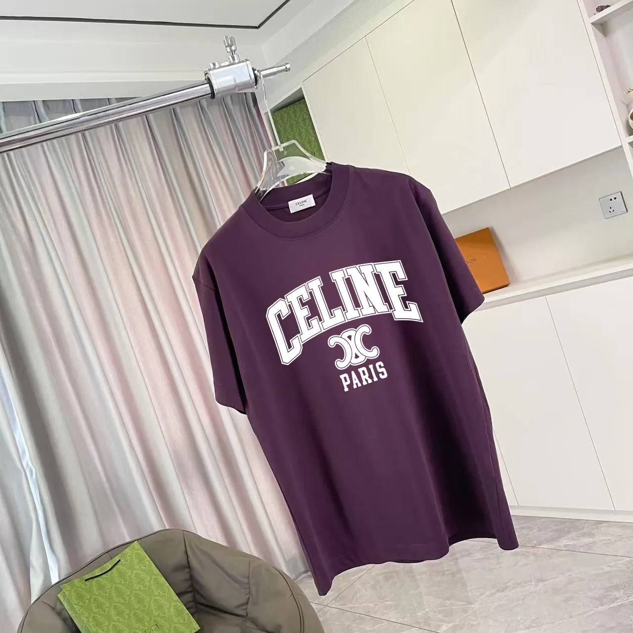 🅿️170 Celine Celine 2025 summer new style personalized letter logo printing customized fabric 300g short-sleeved T-shirt for men and women size: S M L XL XXL five sizes color: black white lake green purple