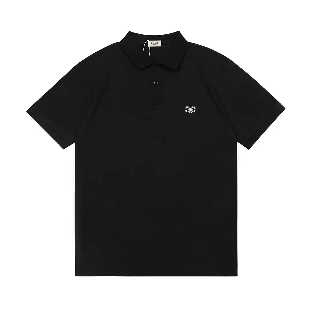 🅿️190 Celine Celine 2025 new model Arc de Triomphe logo embroidery, same style for men and women, casual polo shirt ·Customized pique cotton fabric ·Imported Tajima machine embroidery technology ·Collar label, hangtag, main mark and three labels complete Color: Black Size: M-XXXL
