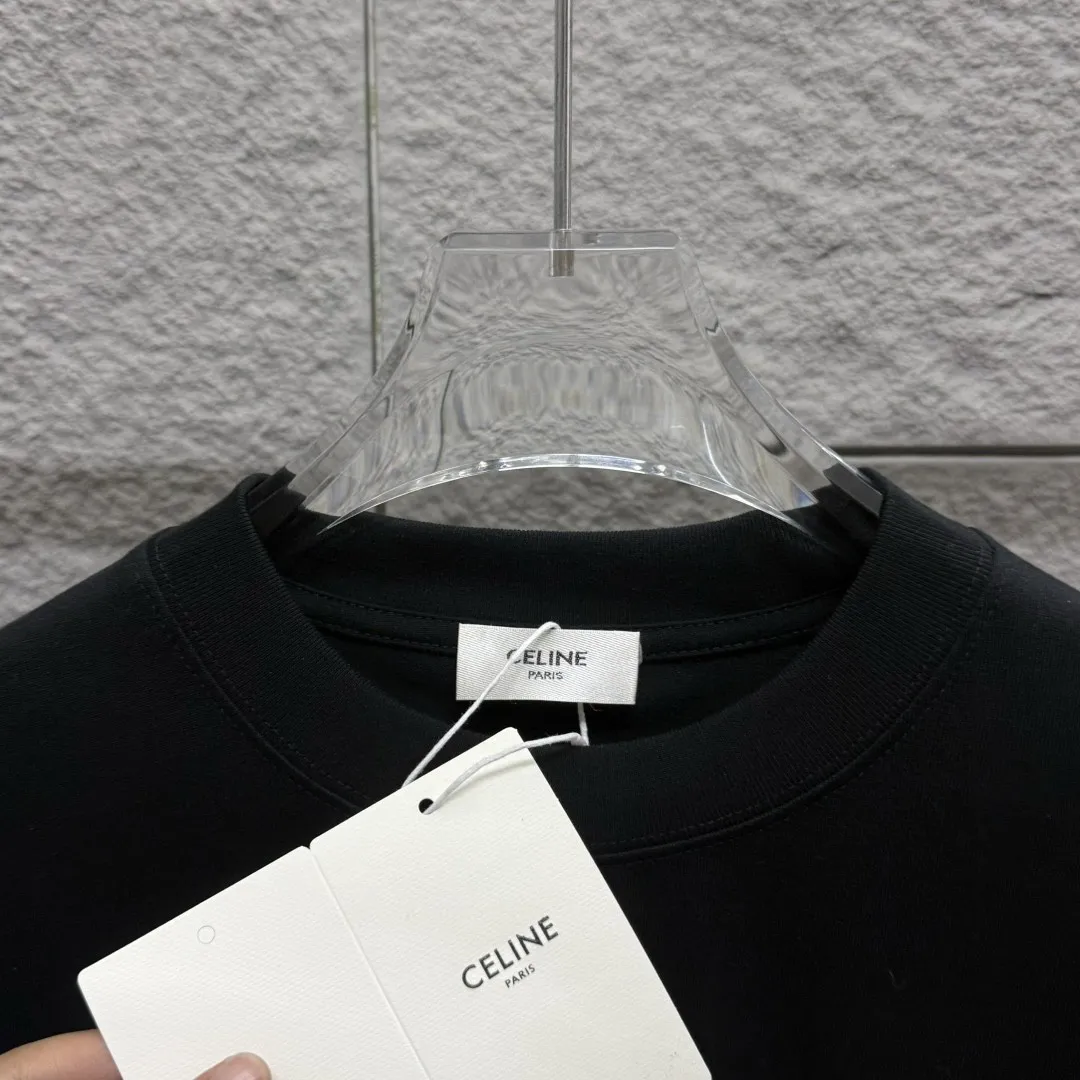 🅿️180 Celi* Celi Celin 2025 spring and summer style Simple letter printing personalized logo Customized double yarn plain cotton fabric Short-sleeved T-shirt Unisex Size: S (90-130 catties) M (120-150 catties) L (140-165 catties) XL (160-180 catties) XXL (180-210 catties) Color: black white