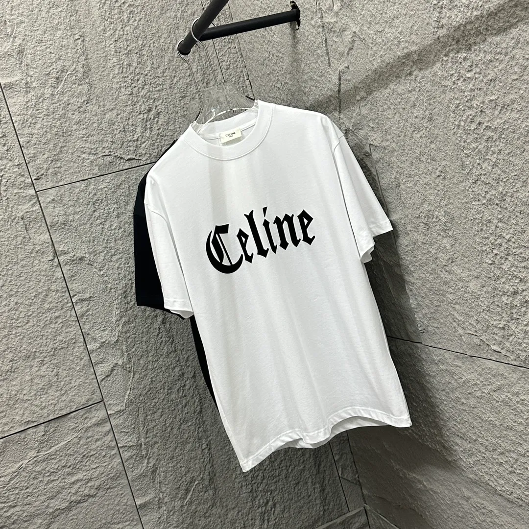 🅿️180 Celi* Celine 2025 spring and summer style Simple big C letter flocking technology Personalized logo Customized double yarn plain cotton fabric Short-sleeved T-shirt Uniform for men and women Size: S (90-130 catties) M (120-150 catties) L (140-165 catties) XL (160-180 catties) XXL (180-210 pounds) Color: black white