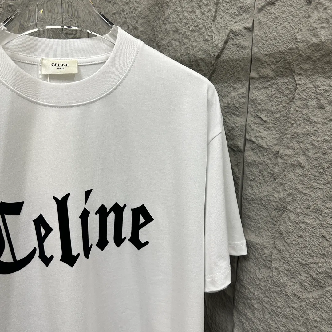 🅿️180 Celi* Celine 2025 spring and summer style Simple big C letter flocking technology Personalized logo Customized double yarn plain cotton fabric Short-sleeved T-shirt Uniform for men and women Size: S (90-130 catties) M (120-150 catties) L (140-165 catties) XL (160-180 catties) XXL (180-210 pounds) Color: black white