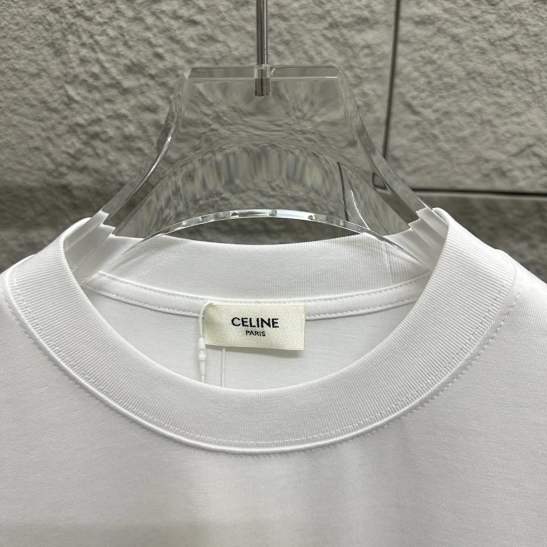 🅿️180 Celi* Celine 2025 spring and summer style Simple big C letter flocking technology Personalized logo Customized double yarn plain cotton fabric Short-sleeved T-shirt Uniform for men and women Size: S (90-130 catties) M (120-150 catties) L (140-165 catties) XL (160-180 catties) XXL (180-210 pounds) Color: black white