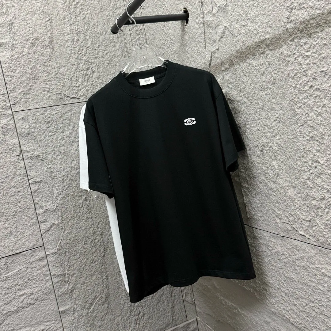 🅿️180 Celi* Celi Celin 2025 Spring and Summer Style Simple letter small embroidery personalized logo Customized double yarn plain cotton fabric Short-sleeved T-shirt Uniform for men and women Color: Black White Angora Red Floral Gray Size: S (90-130 catties) M (120-150 catties) L (140-165 catties) XL (160-180 pounds) XXL (180-210 pounds)
