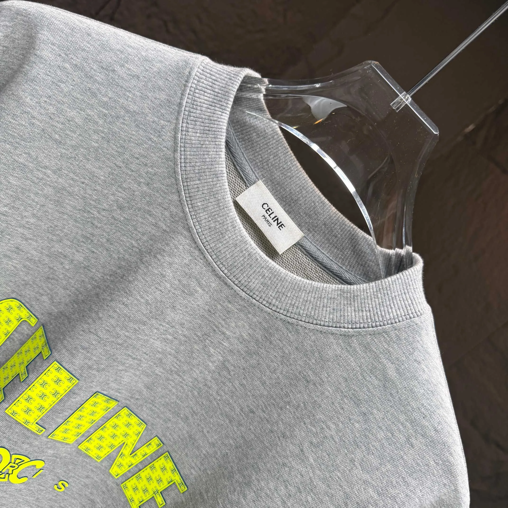 🅿️250 CELIN* 2025 autumn and winter new round neck sweatshirt 400g terry cotton letter logo three-dimensional silicone Color: Black White Purple Gray Size: S M L XL XXL
