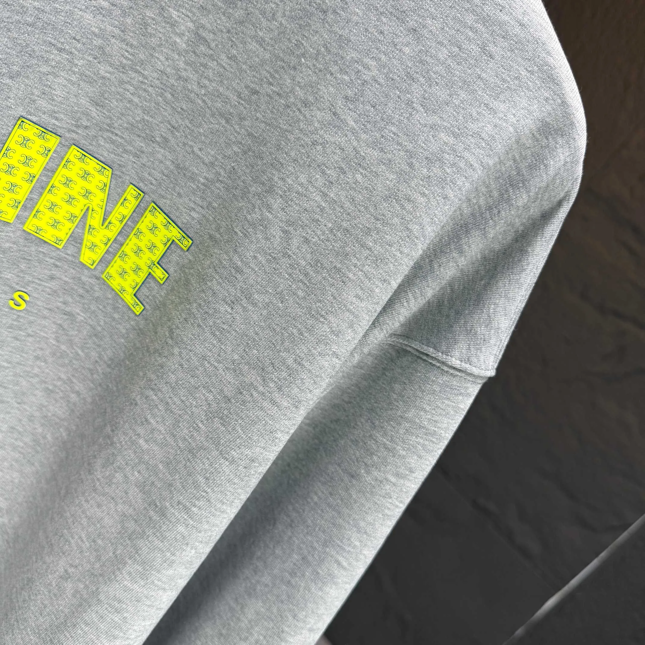 🅿️250 CELIN* 2025 autumn and winter new round neck sweatshirt 400g terry cotton letter logo three-dimensional silicone Color: Black White Purple Gray Size: S M L XL XXL