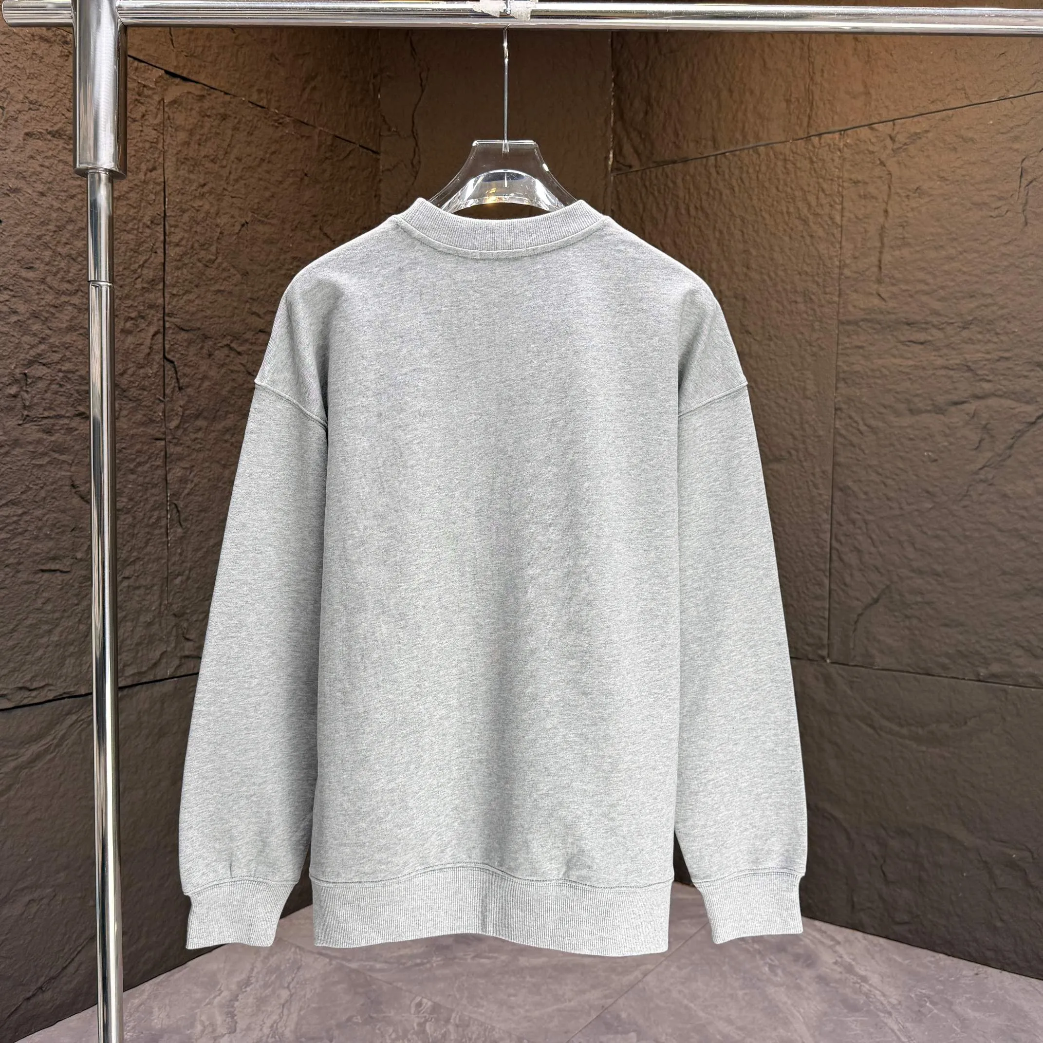 🅿️250 CELIN* 2025 autumn and winter new round neck sweatshirt 400g terry cotton letter logo three-dimensional silicone Color: Black White Purple Gray Size: S M L XL XXL