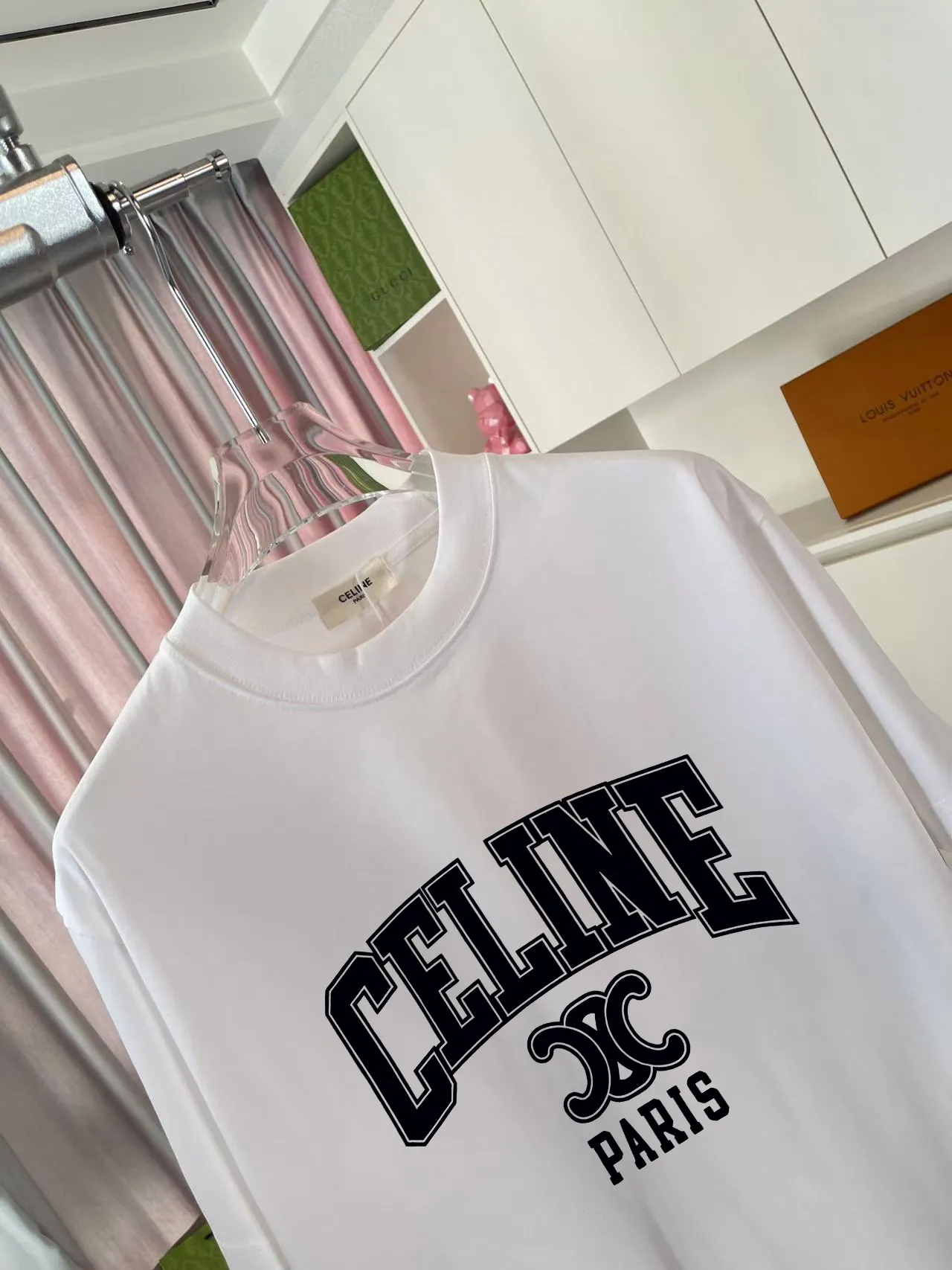 🅿️170 Celine Celine 2025 summer new style personalized letter logo printing customized fabric 300g short-sleeved T-shirt for men and women size: S M L XL XXL five sizes color: black white lake green purple