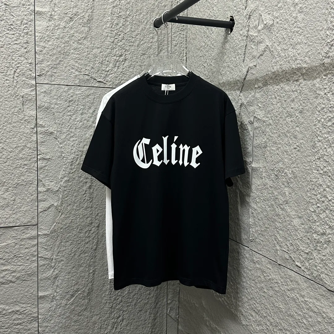 🅿️180 Celi* Celine 2025 spring and summer style Simple big C letter flocking technology Personalized logo Customized double yarn plain cotton fabric Short-sleeved T-shirt Uniform for men and women Size: S (90-130 catties) M (120-150 catties) L (140-165 catties) XL (160-180 catties) XXL (180-210 pounds) Color: black white