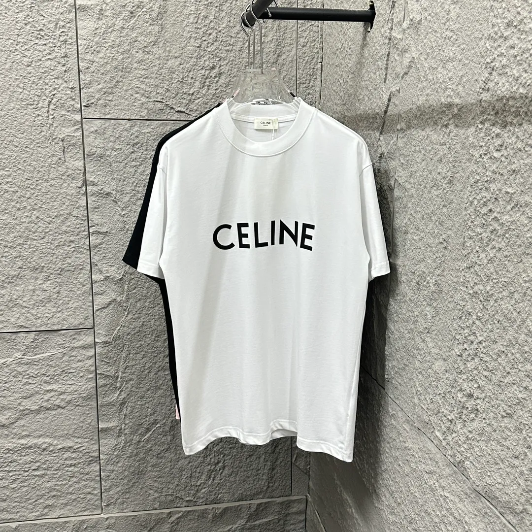 🅿️190 Celine* Celine 2025 Spring and Summer Style Simple letters three-dimensional silicone personalized logo Customized double yarn plain cotton fabric Short-sleeved T-shirt Unisex Size: S (90-130 catties) M (120-150 catties) L (140-165 catties) XL (160-180 catties) XXL (180-210 catties) Color: black white light pink