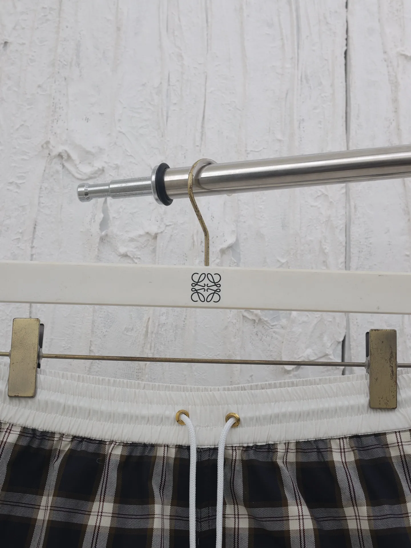 🅿️296 Celine*/Celin 25SS spring and summer new contrast color plaid embroidered elastic shorts Size: 36/38/40
