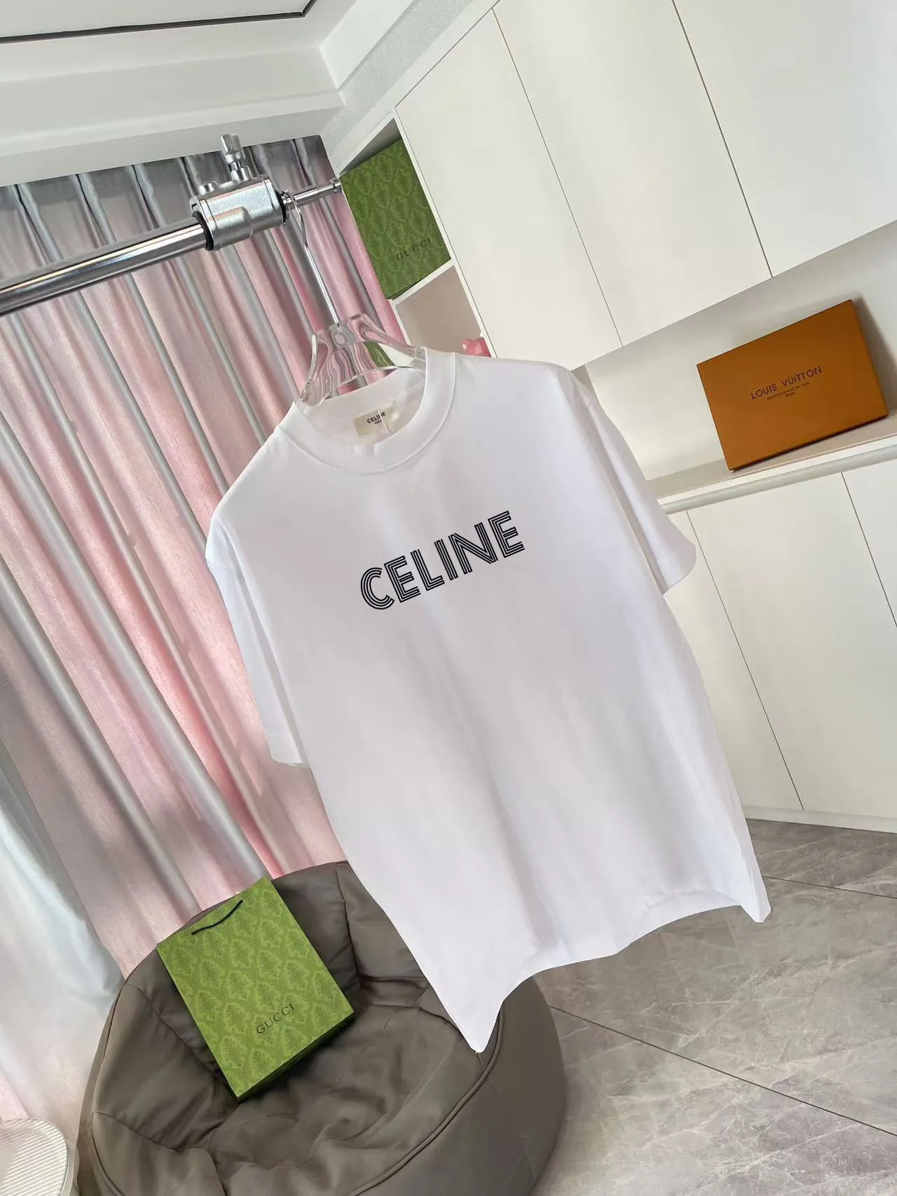 🅿️170 Celine Celine 2025 summer new style personalized letter logo printing customized fabric 300g short-sleeved T-shirt for men and women size: S M L XL XXL five sizes color: black white lake green purple