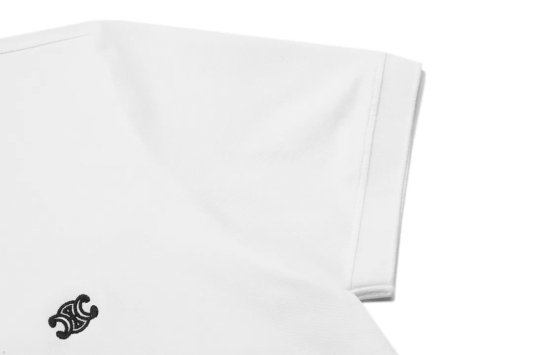 🅿️190 Celine 2025 new Arc de Triomphe logo embroidery, same style for men and women, casual polo shirt ·Customized pique cotton fabric ·Imported Tajima machine embroidery technology ·Collar tag, main mark and three labels complete Color: White Size: M-XXXL