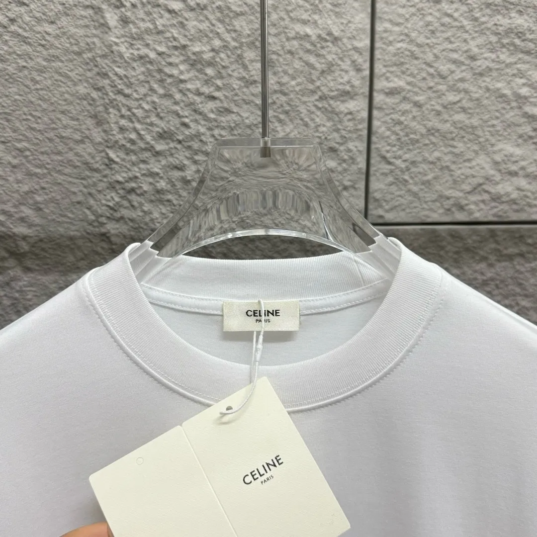 🅿️180 Celi* Celine 2025 spring and summer style Simple letter printing personalized logo Customized double yarn plain cotton fabric Short-sleeved T-shirt Unisex Size: S (90-130 catties) M (120-150 catties) L (140-165 catties) XL (160-180 catties) XXL (180-210 catties) Color: black white
