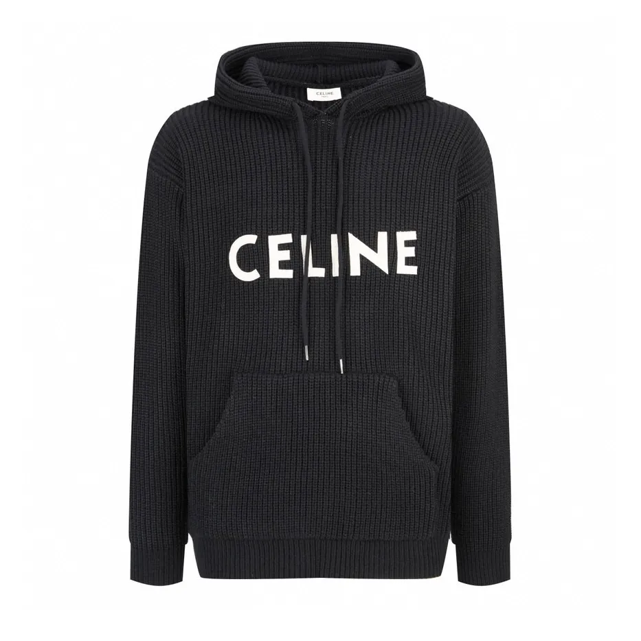 🅿️510 [Original quality] Celine 22FW patch hooded sweater (black). The original version was purchased and developed for 12,500. The fabric is made of 75 wool 25 angora rabbit fur that is closest to the original version. It is made of customized expanded blended wool. The upper body is comfortable and soft, and the weight is 700 grams. It is made of imported Stoll weaving with clear texture and 7-needle double ingot stitching method. The imported thickened felt cloth on the front chest is embroidered with letters using laser embroidery technology. High-energy laser beams are used for fine cutting and embroidery on the fabric. The letter material is made of wool superfiber positioning laser embroidery, which combines the strength of wool. Natural softness and durability of microfiber, the laser beam is used to precisely embroider at designated positions to achieve a highly precise embroidery effect. The letters have smooth lines and clear edges. The felt must be washed after embroidery to make it fluffy and more coordinated with the clothes. Thin felt is used for embroidery on the market and cannot be washed. Customized letter engraved white alloy tail clip, custom-woven and dyed cotton textured round rope, complete three-label accessories, OS loose version design, different from the market version. Color: black/grey Size:S-M-L-XL