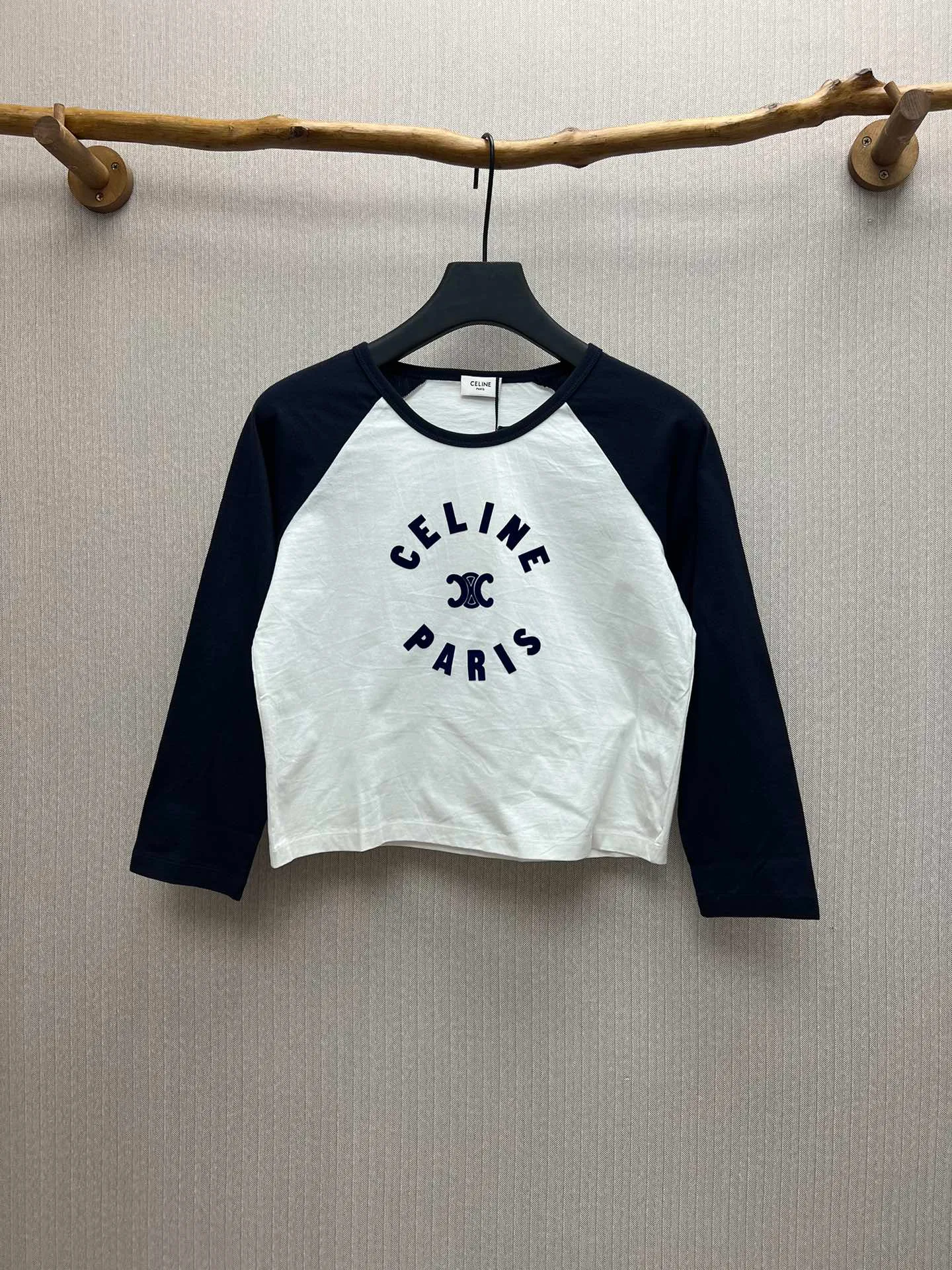 🅿️290 Celine 25ss new contrast letter Logo printed round neck long-sleeved T-shirt women's size: S.M.L.
