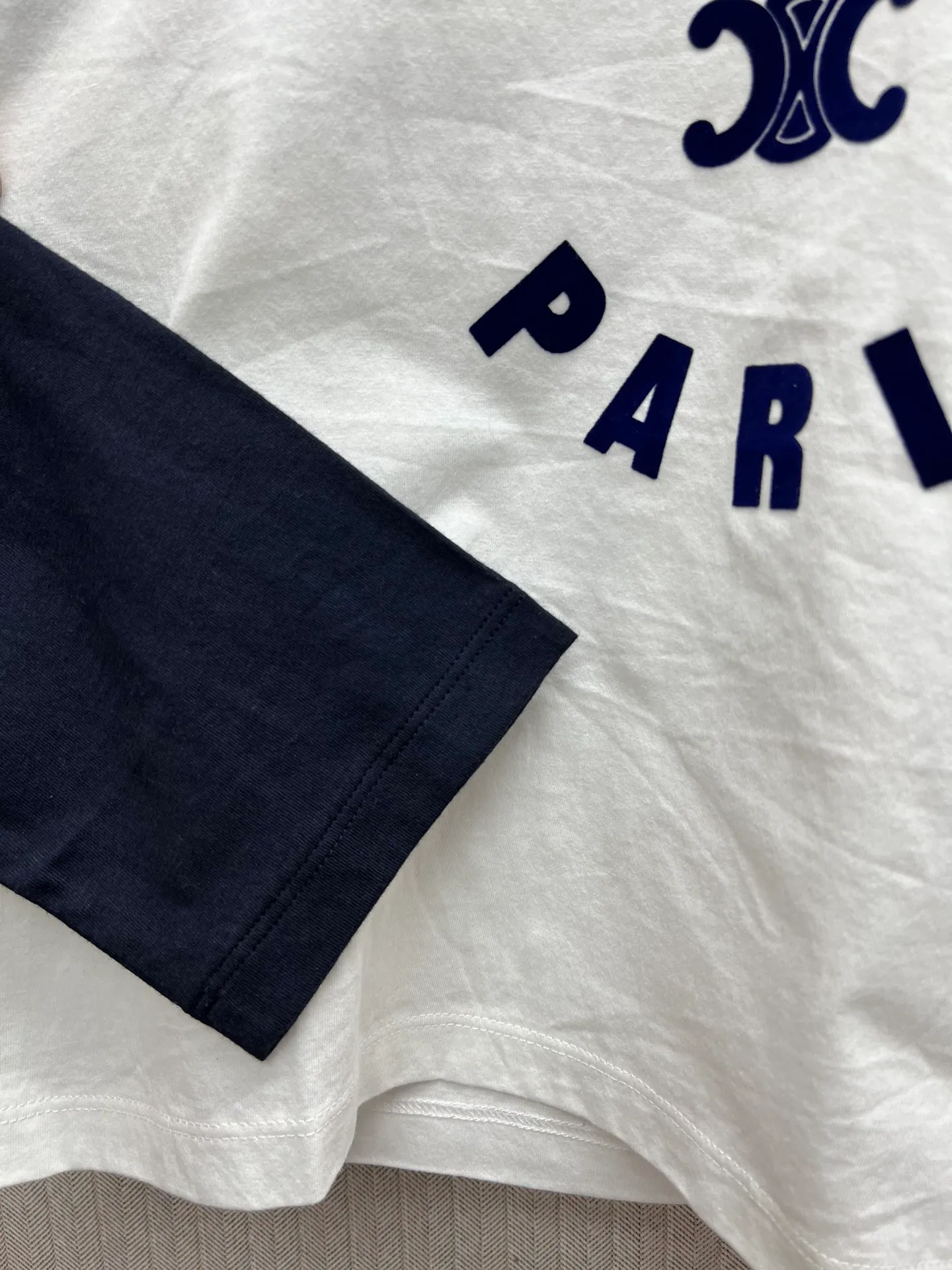 🅿️290 Celine 25ss new contrast letter Logo printed round neck long-sleeved T-shirt women's size: S.M.L.