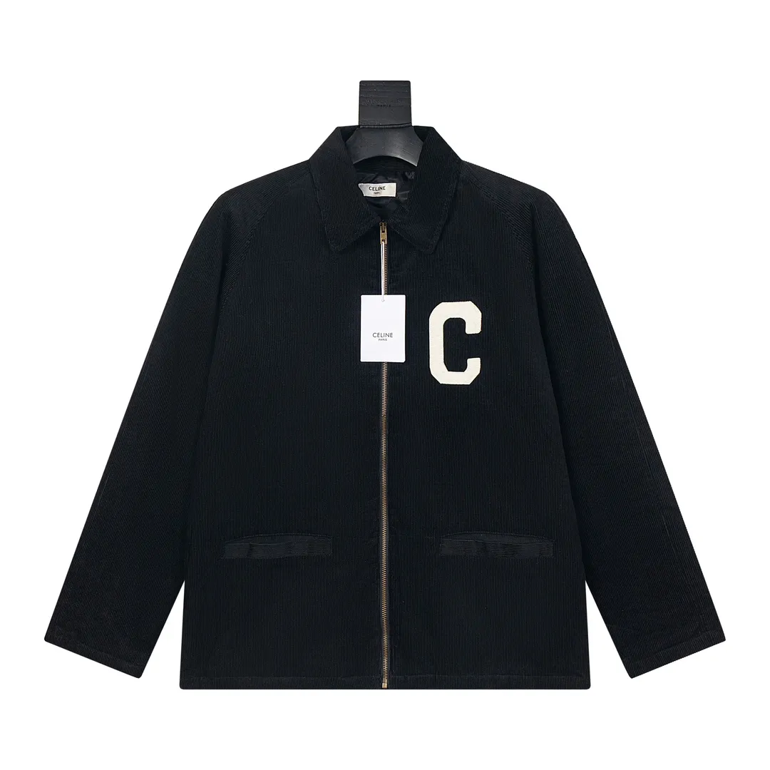 🅿️450 Celine corduroy zipper jacket. The fabric is made of 100% cotton 14-pit non-elastic and Tencel lining 1400 cotton. The letters are customized with wool superfiber. Each letter needs to be molded by computer. It is punched and positioned to ensure that the size and spacing of each letter are consistent. Each letter is positioned using an imported embroidery machine. The mold is opened to customize the Celine bronze Y tooth zipper. size：XS S M L