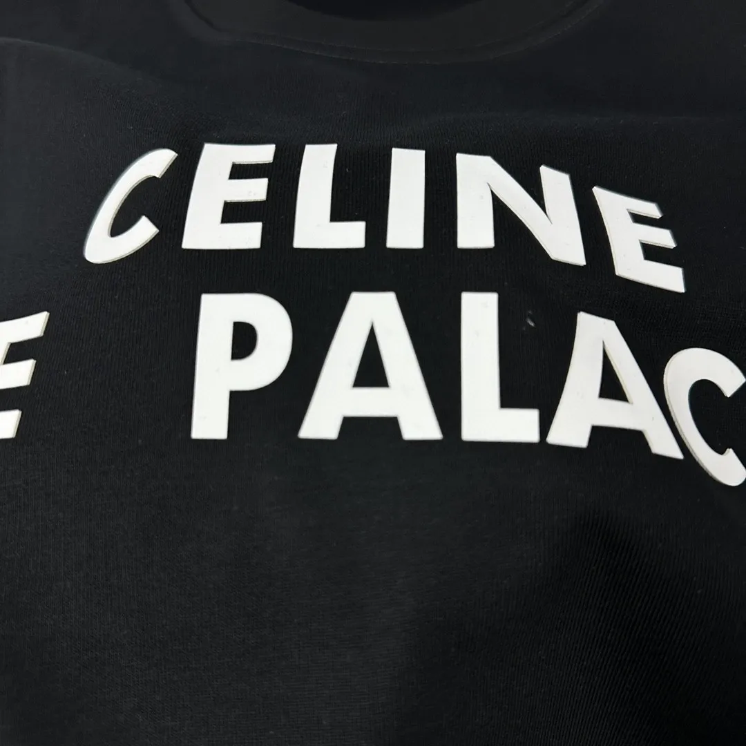 🅿️180 Celi*ne Celin 2025 spring and summer style simple letters three-dimensional silicone technology personalized logo customized double yarn plain cotton fabric short-sleeved T-shirt for men and women. Size: S (90-130 catties) M (120-150 catties) L (140-165 catties) XL (160-180 catties) XXL (180-210 pounds) Color: black white