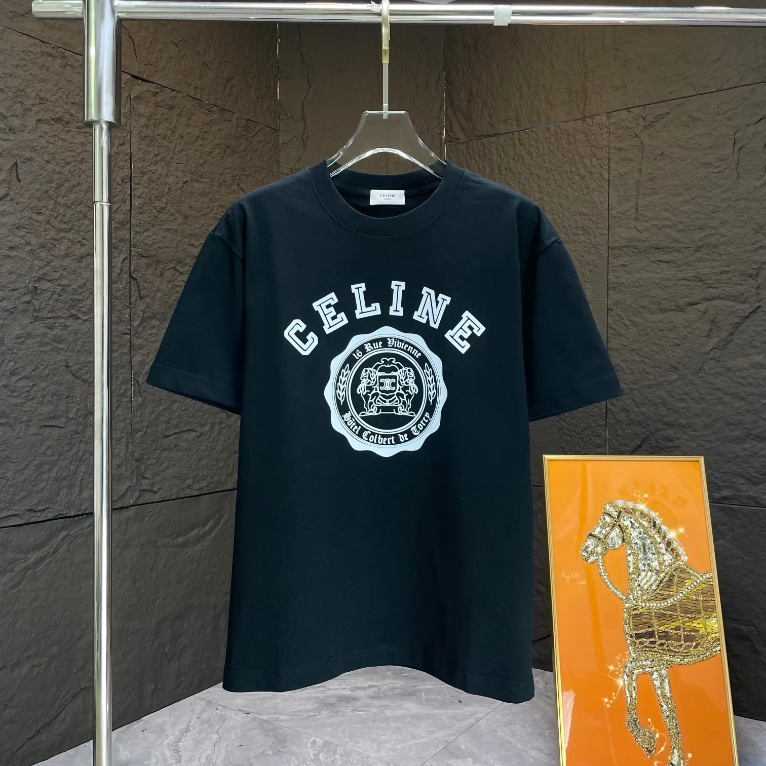 🅿️170 CELIN* 2025 spring and summer new short-sleeved T-shirt heavy cotton letter print color: black white code number: S M L XL XXL