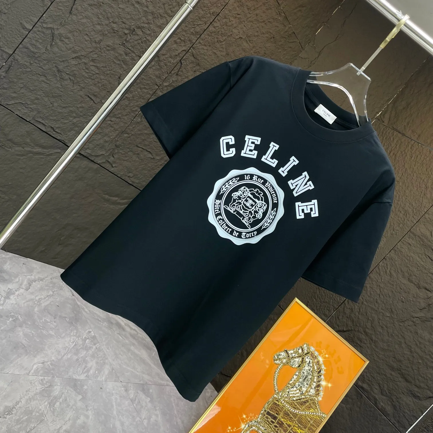 🅿️170 CELIN* 2025 spring and summer new short-sleeved T-shirt heavy cotton letter print color: black white code number: S M L XL XXL