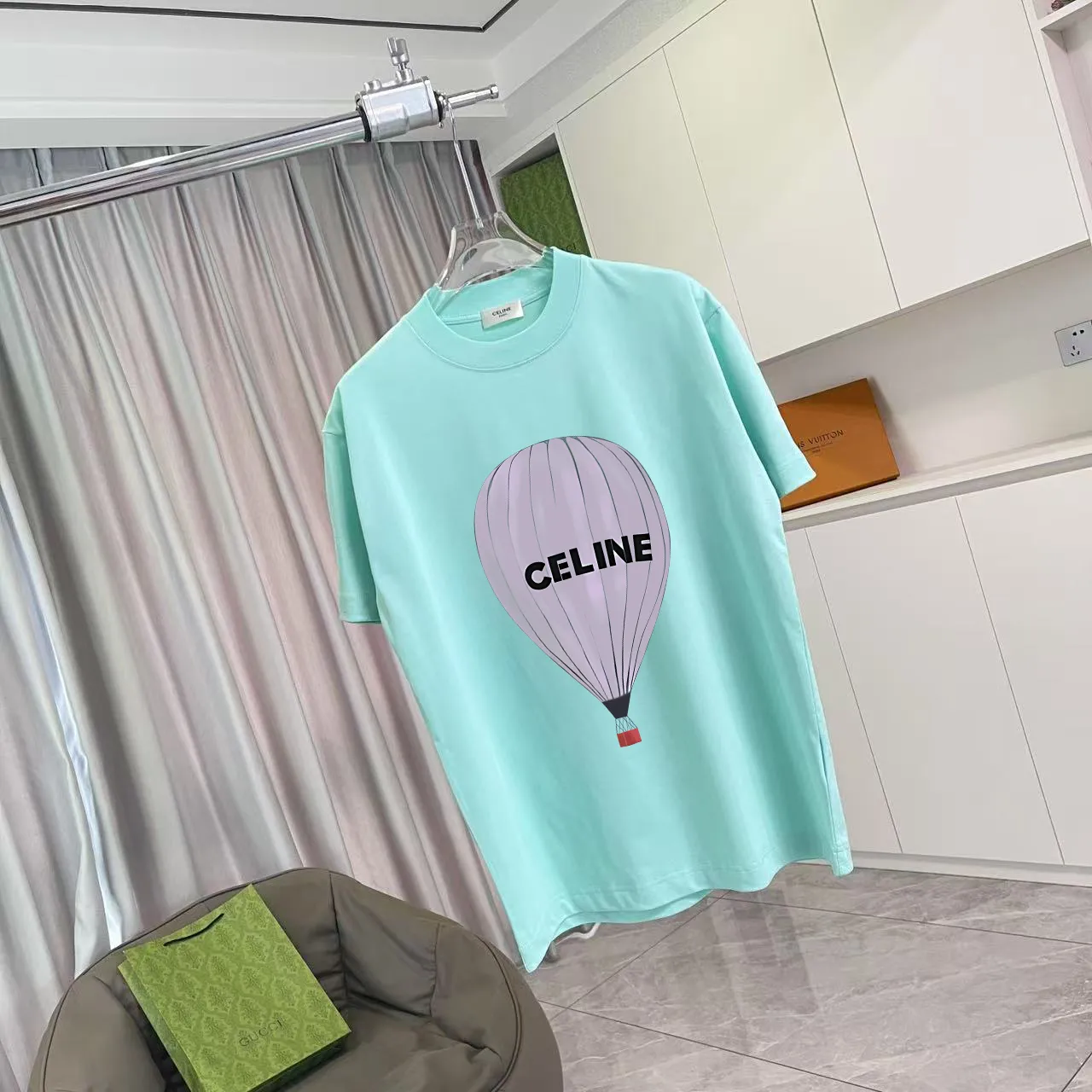 🅿️170 Celine 2025 summer new style personalized letter logo printing customized fabric 300g short-sleeved T-shirt for men and women size: S M L XL XXL five sizes color: black white pink lake green
