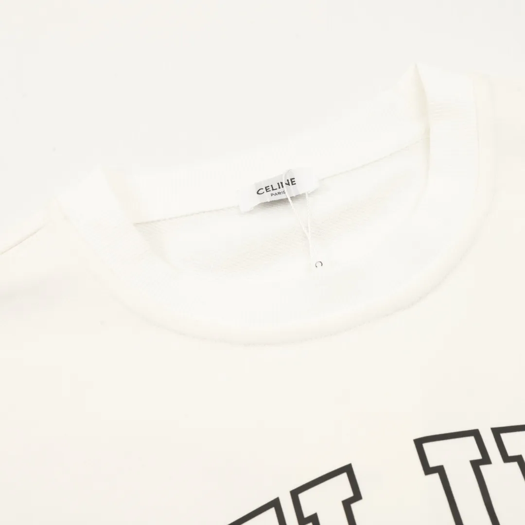 🅿️500 Celine 25FW hollow letter round neck sweatshirt, 480g high-grade combed cotton fabric, counter collar label, purchasing grade white thick plate tag, original hanging grain, three-dimensional foam printing on the front and back, strong layering, same style for men and women, couple style, oversize version, loose size: S-XL