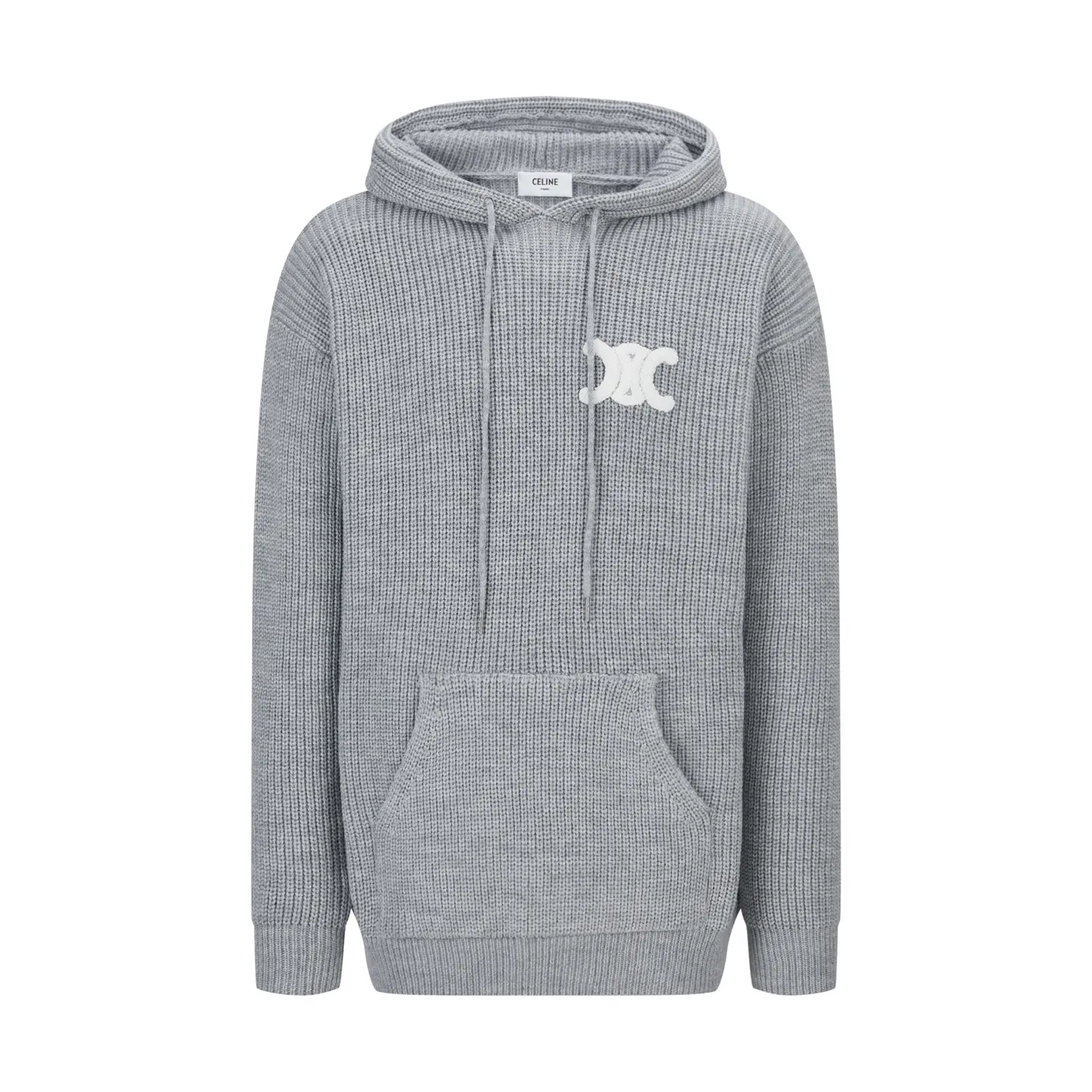 🅿️500 [Exclusive supply] Celine Arc de Triomphe embroidered logo hooded sweater. The original purchase was purchased for 12,500 and developed. The fabric is made of 55 merino wool yarn and cotton yarn. The finished product woven from this fabric has a three-dimensional shape, a soft hand feel, and no binding on the upper body. The hat rope tail clip adopts electroplating engraving process to restore the brand logo. The embroidery uses towel embroidery technology and uses cashmere yarn to restore the original 1:1 details. Garment washing removes impurities from the wool surface - adding hand feel - and fixing the fit. TRIOMPHE embroidered loose fit, hood with adjustable drawstring, metal hoop engraved with CELINE PARIS, 1 kangaroo pocket with ribbed trim. Size:S-M-L-XL