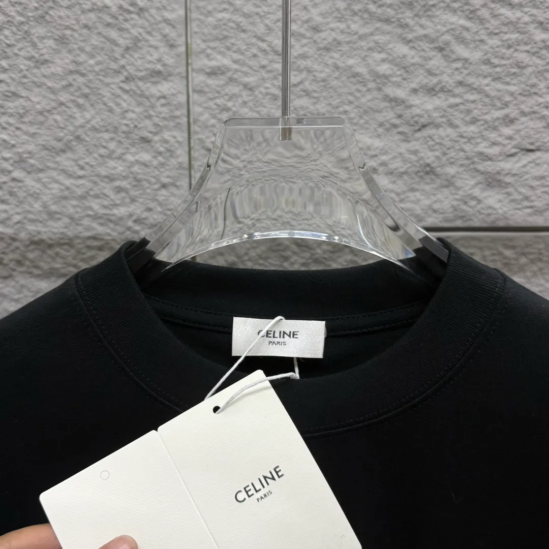 🅿️180 Celi* Celine 2025 spring and summer style Simple letter printing personalized logo Customized double yarn plain cotton fabric Short-sleeved T-shirt Unisex Size: S (90-130 catties) M (120-150 catties) L (140-165 catties) XL (160-180 catties) XXL (180-210 catties) Color: black white