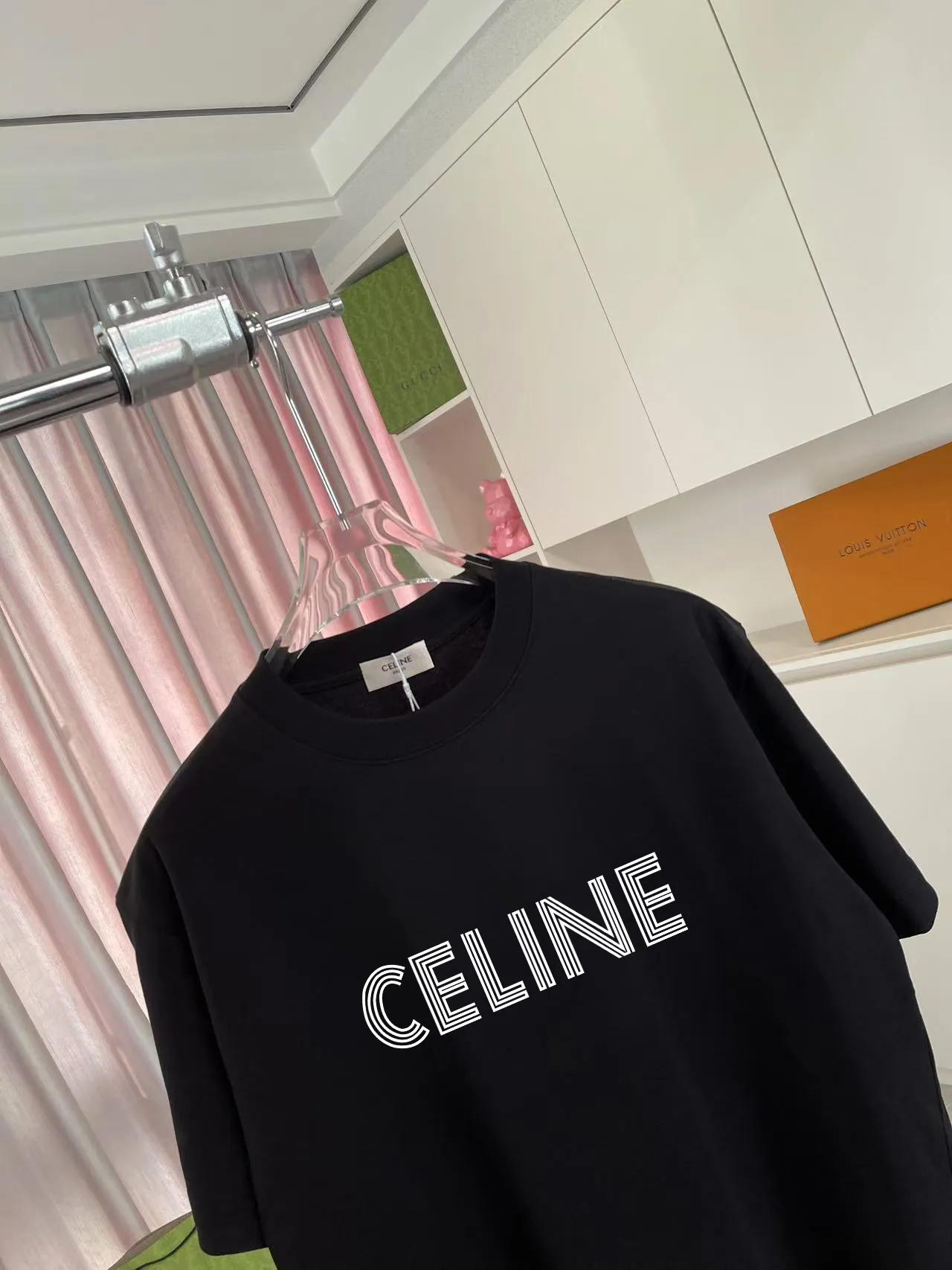 🅿️170 Celine Celine 2025 summer new style personalized letter logo printing customized fabric 300g short-sleeved T-shirt for men and women size: S M L XL XXL five sizes color: black white lake green purple