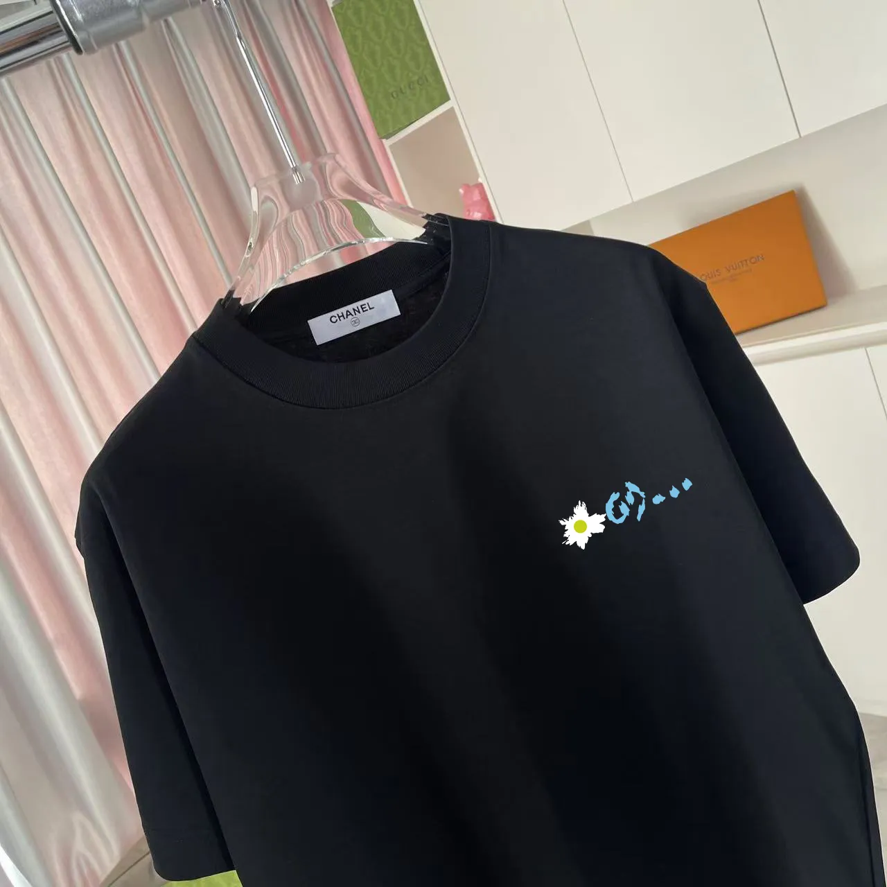 🅿️170 Chanel*CHANEL2025 new summer style Double C letter logo printing short-sleeved T-shirt Customized fabric 300g Same style for men and women Size: S M L XL XXL Five codes Color: black white lake green purple