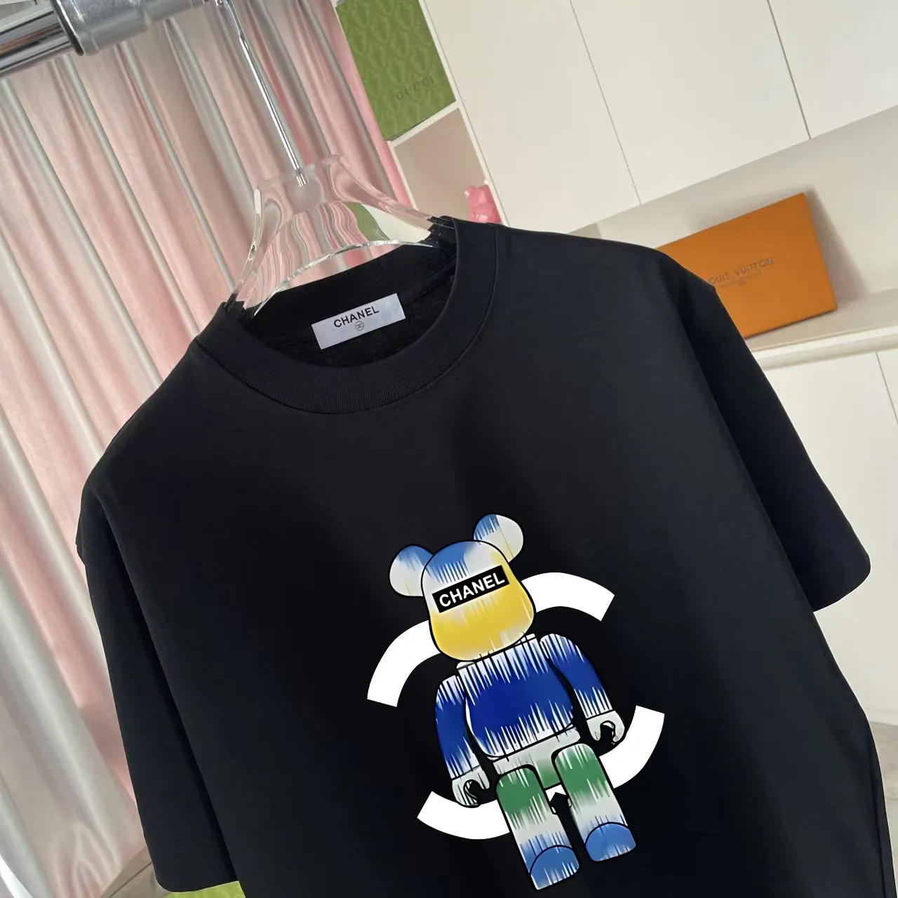 🅿️170 Chanel CHANEL2025 summer new style Double C letter logo printing short-sleeved T-shirt Customized fabric 300g Same style for men and women Size: S M L XL XXL Five codes Color: black white lake green purple