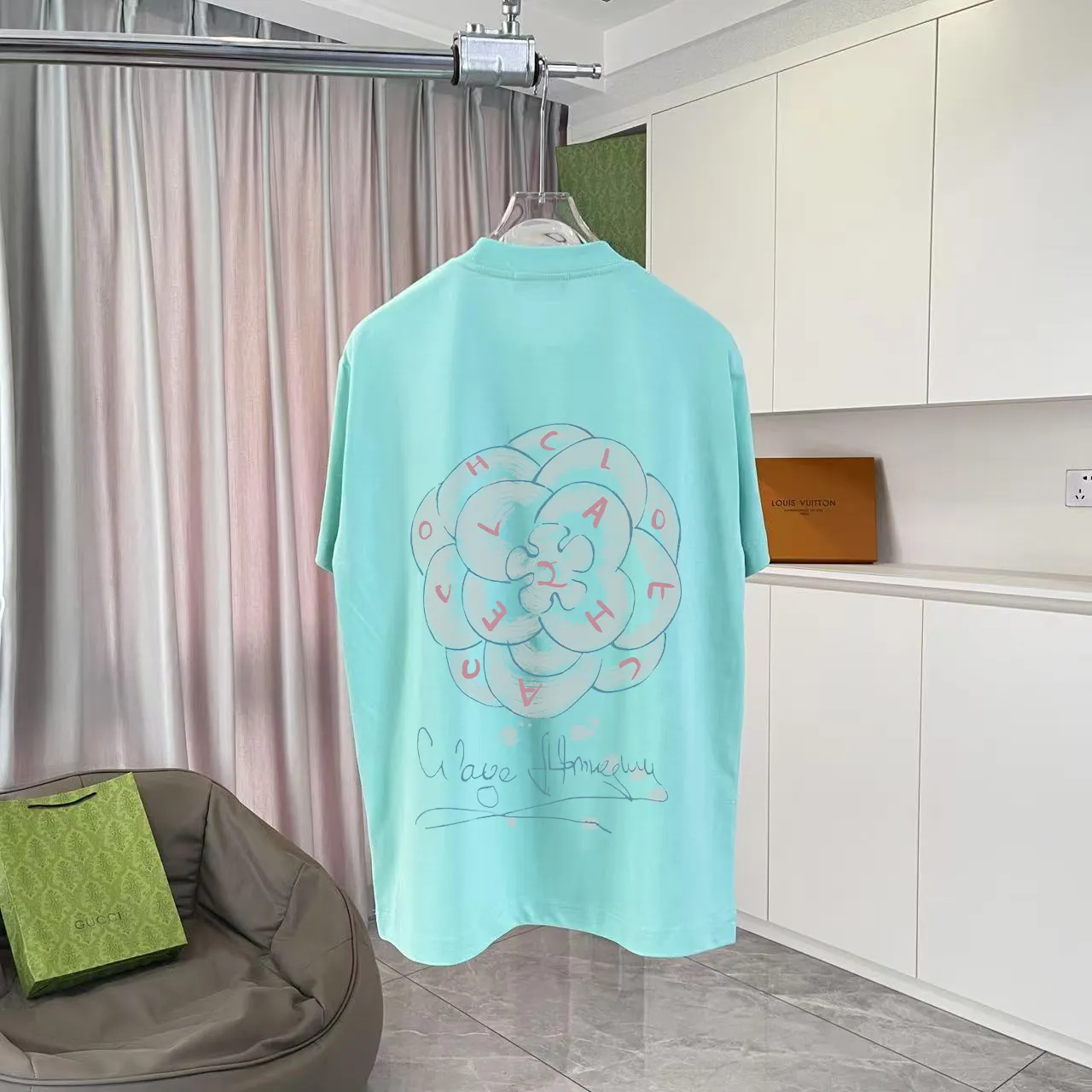 🅿️170 CHANE* Xiaoxiang 2025 autumn new style Double C letter logo printing short-sleeved T-shirt Customized fabric 300g Same style for men and women Size: S M L XL XXL Five codes Color: Black White Paste Green Pink