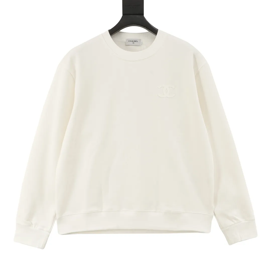 🅿️500 CHANEL 25FW Silicone small label round neck sweatshirt 480g high-grade combed cotton fabric Counter collar label Purchasing grade white thick plate hang tag Original hanging beads Three-dimensional foam printing on the front and back Strong sense of layering Same style for men and women Couple style Oversize version Loose Size: S-XL