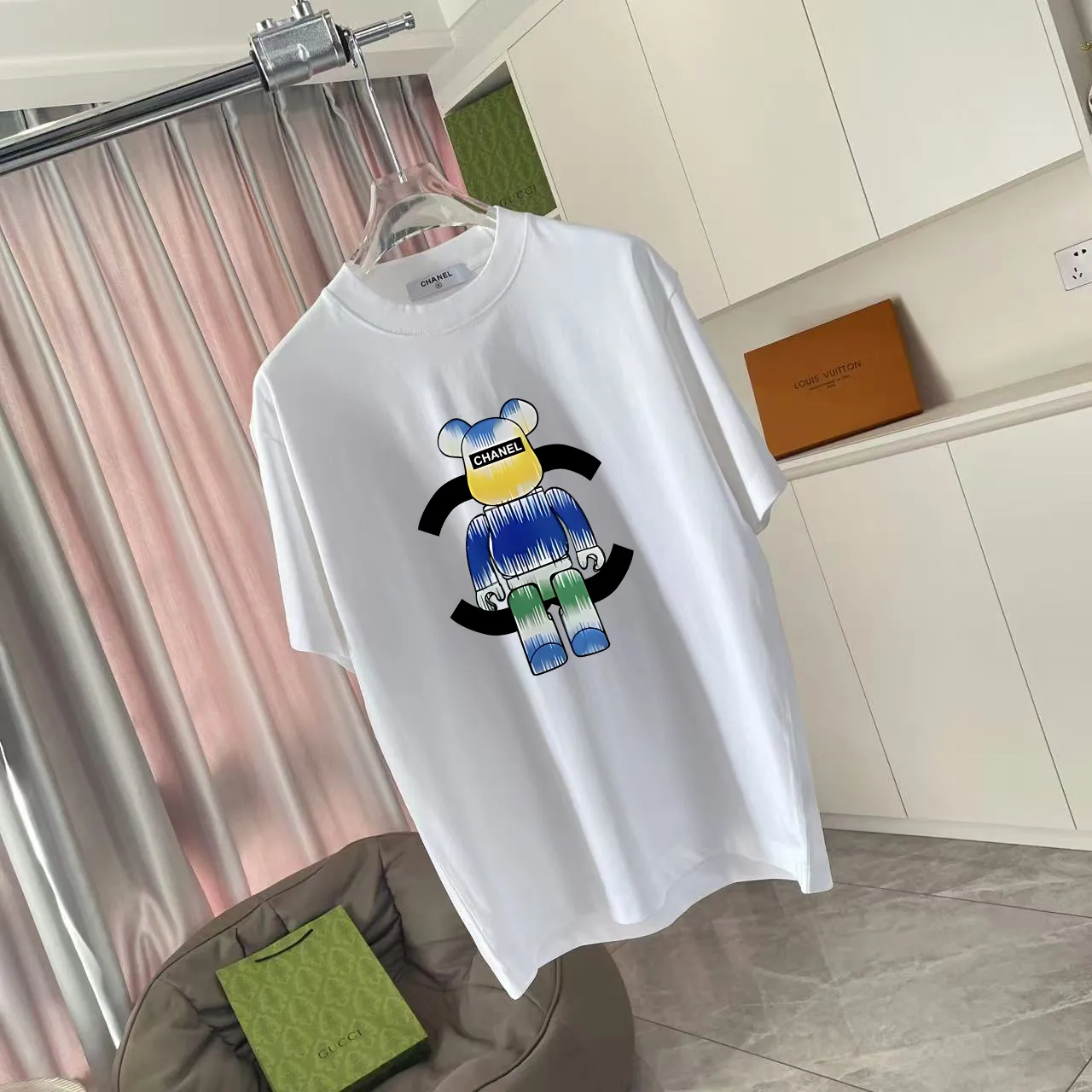 🅿️170 Chanel CHANEL2025 summer new style Double C letter logo printing short-sleeved T-shirt Customized fabric 300g Same style for men and women Size: S M L XL XXL Five codes Color: black white lake green purple