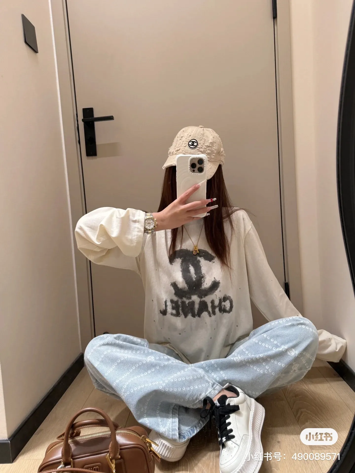 🅿️158 M234#Chanel•🇫🇷25s new inkjet non-sensory printed sunscreen long sleeves ✅✅✅Ready stock Focus on quality Feel free to compare Size: S M L Color: Apricot